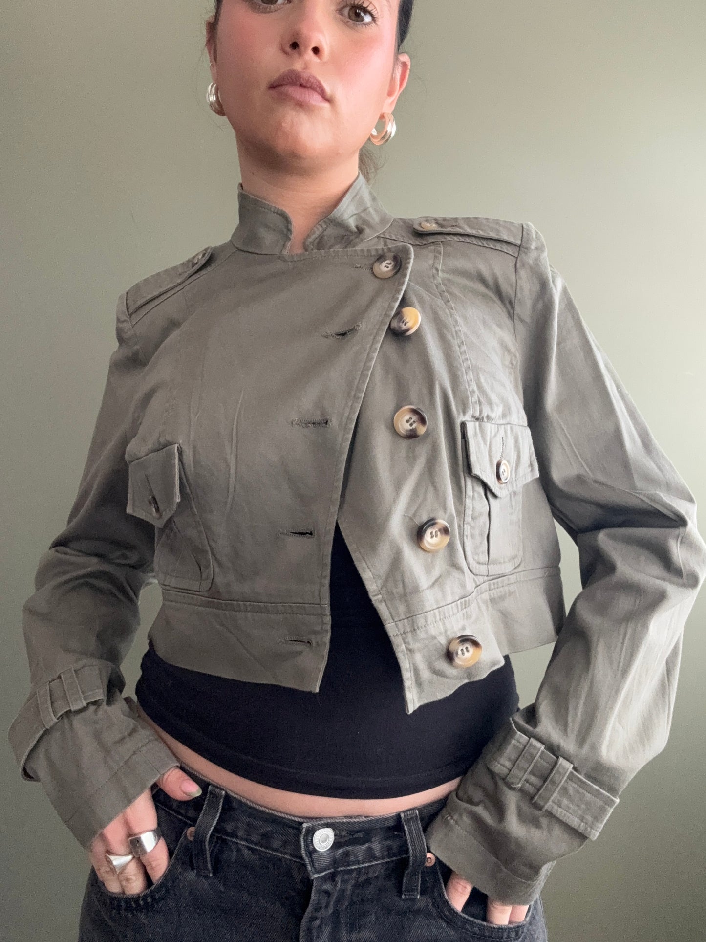Jane Norman Khaki Cropped Jacket (UK14)