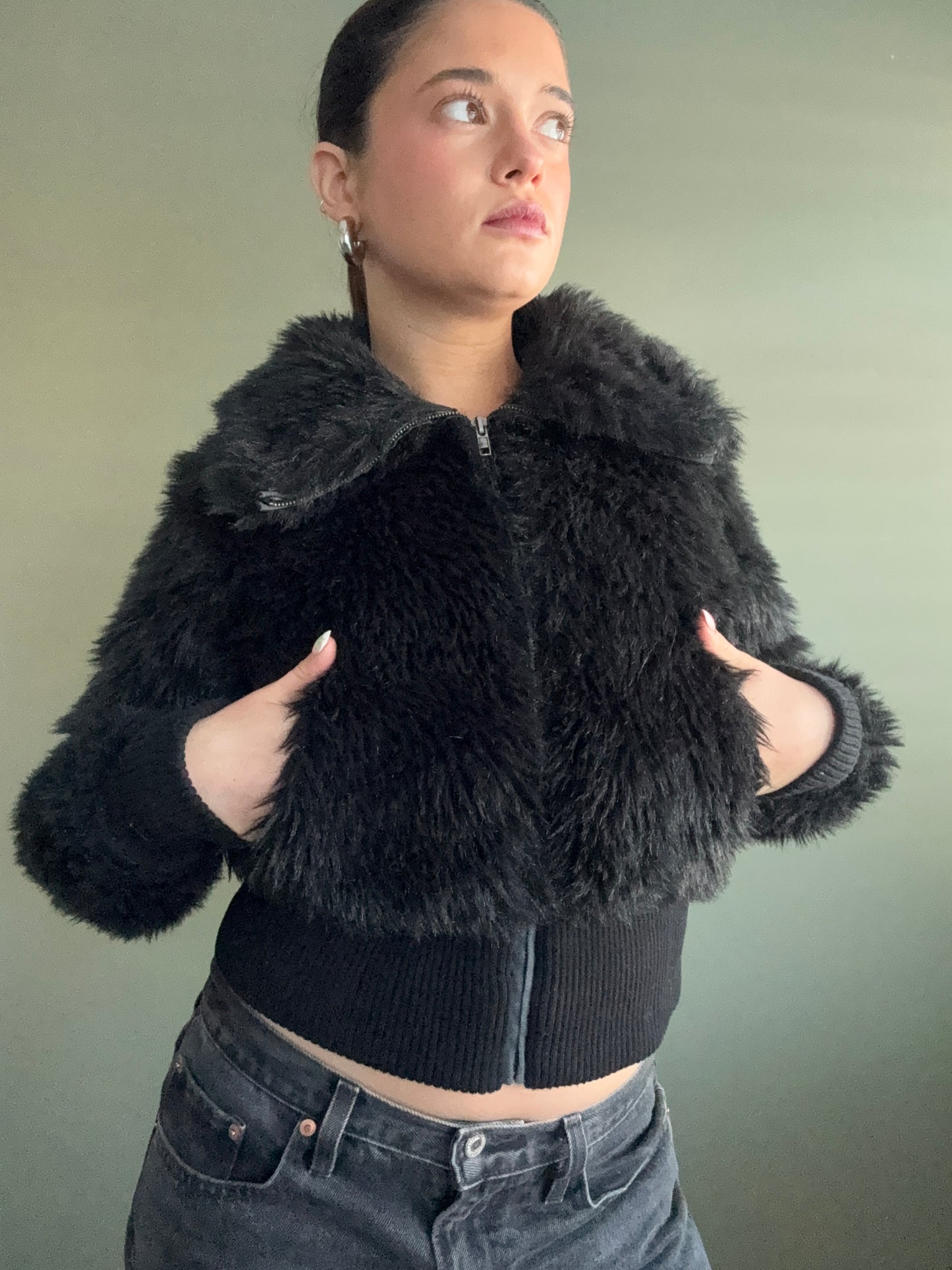 Faux Fur Bomber Jacket (S)