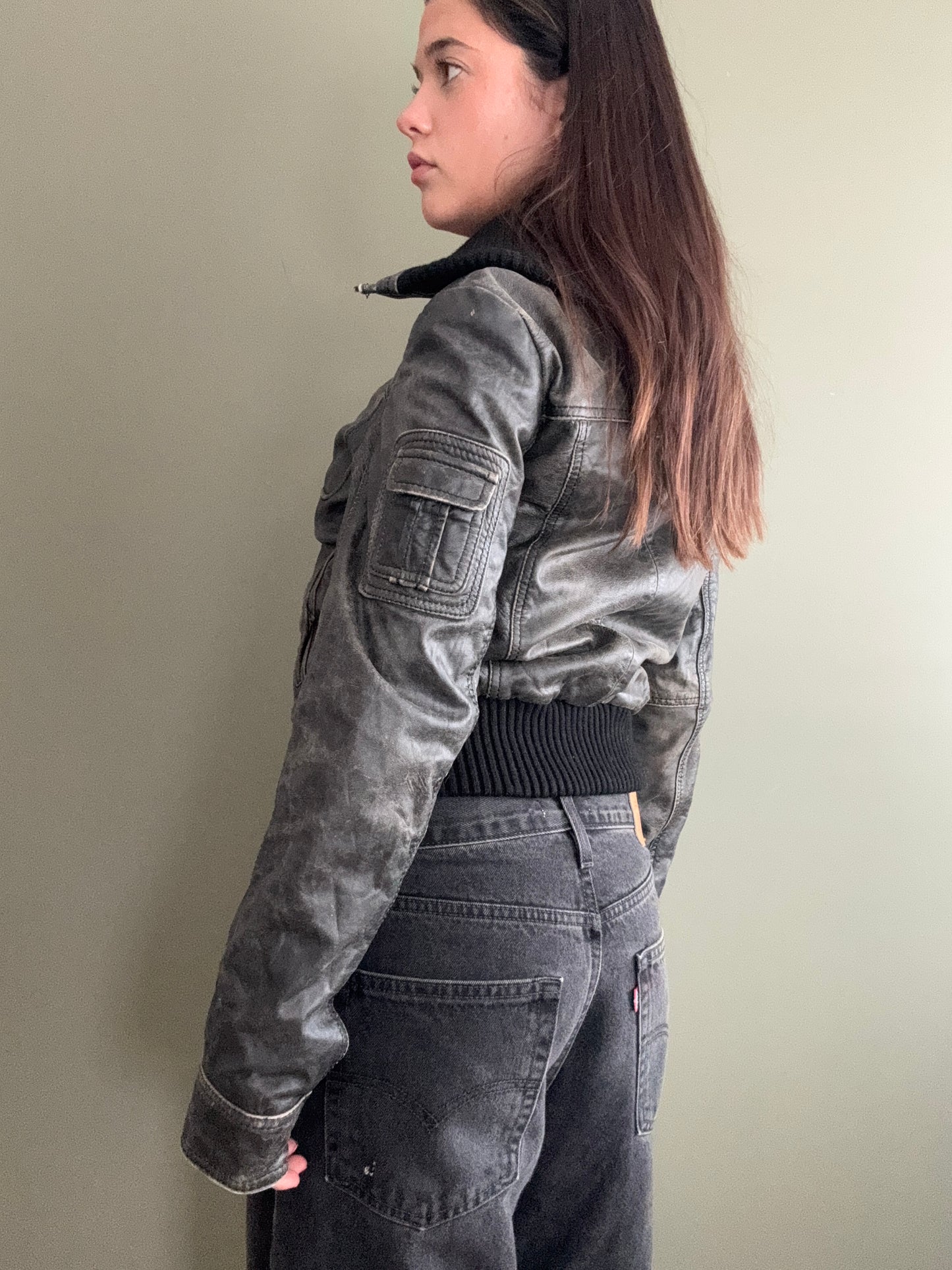 Leather Bomber Jacket (UK12)
