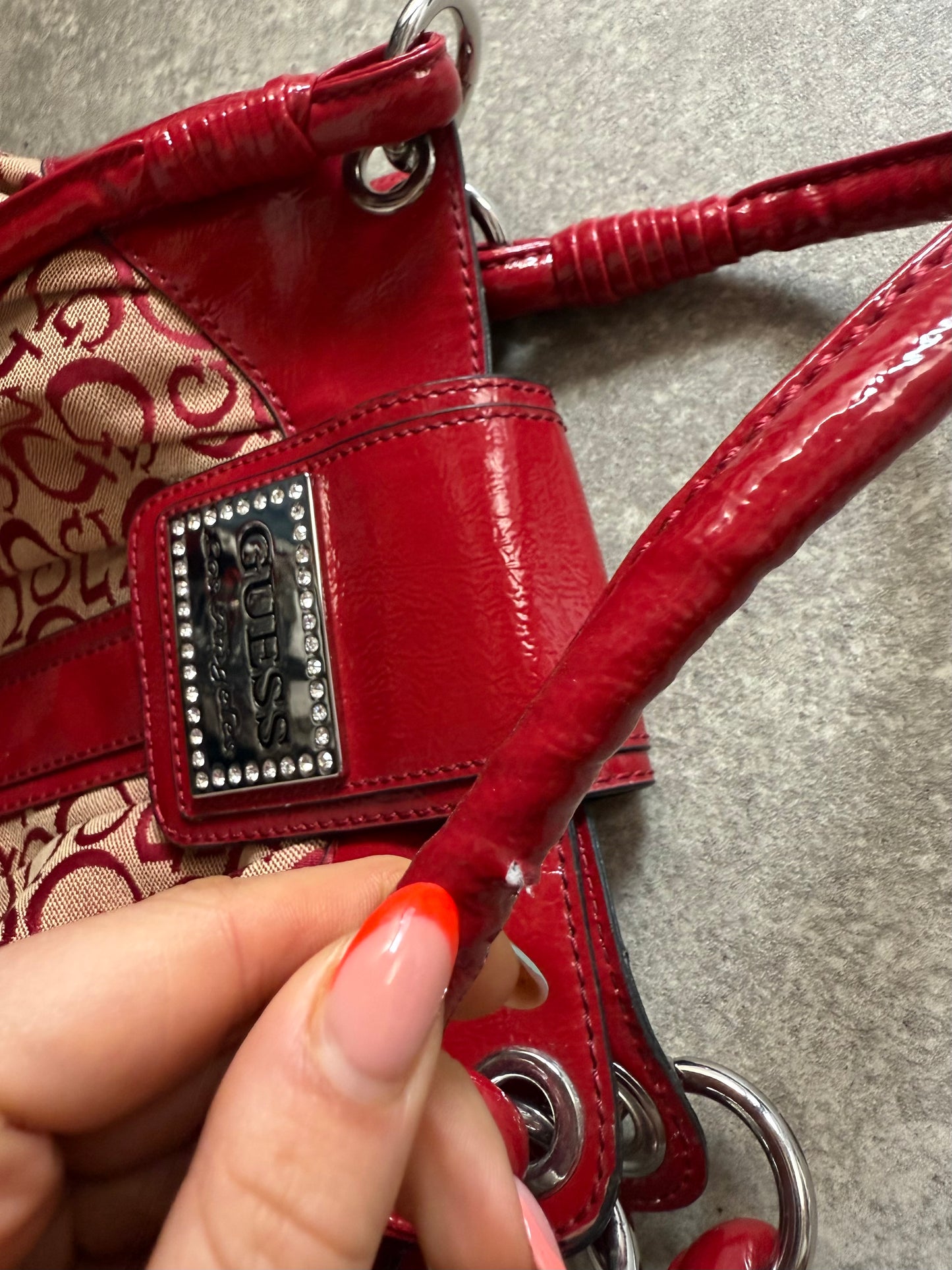 Red Guess Monogram Handbag