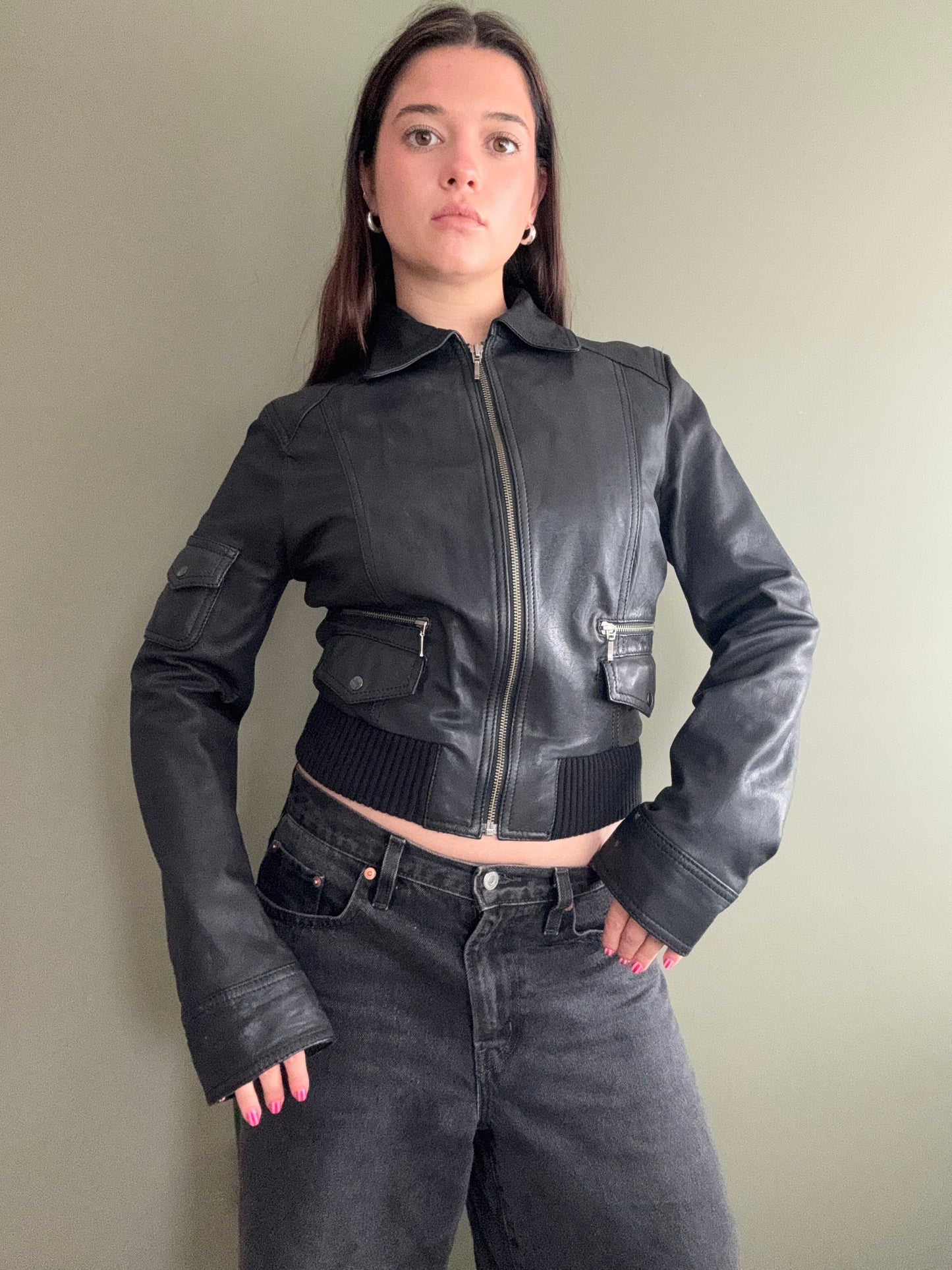 Leather Bomber Jacket (L)