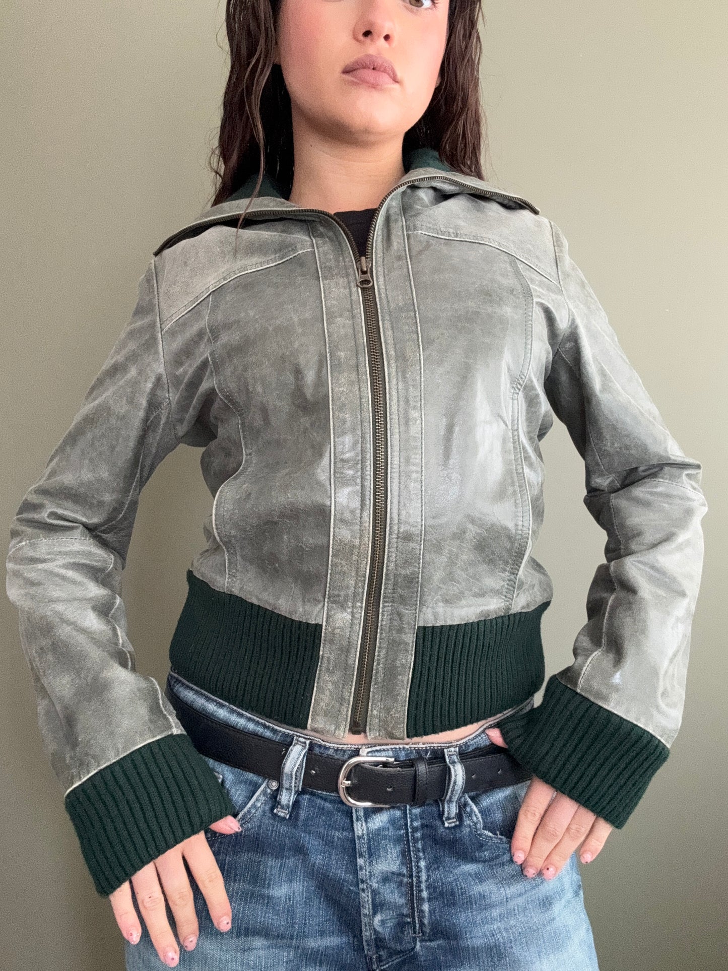 Vintage Green Leather Jacket (M)