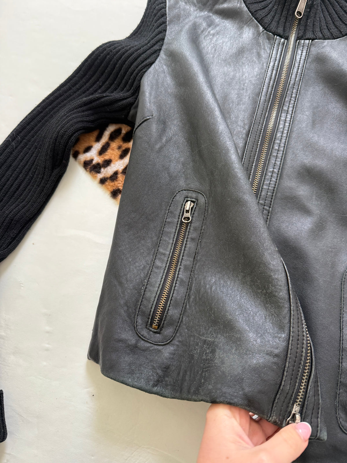 Knitted Leather Jacket (UK14)