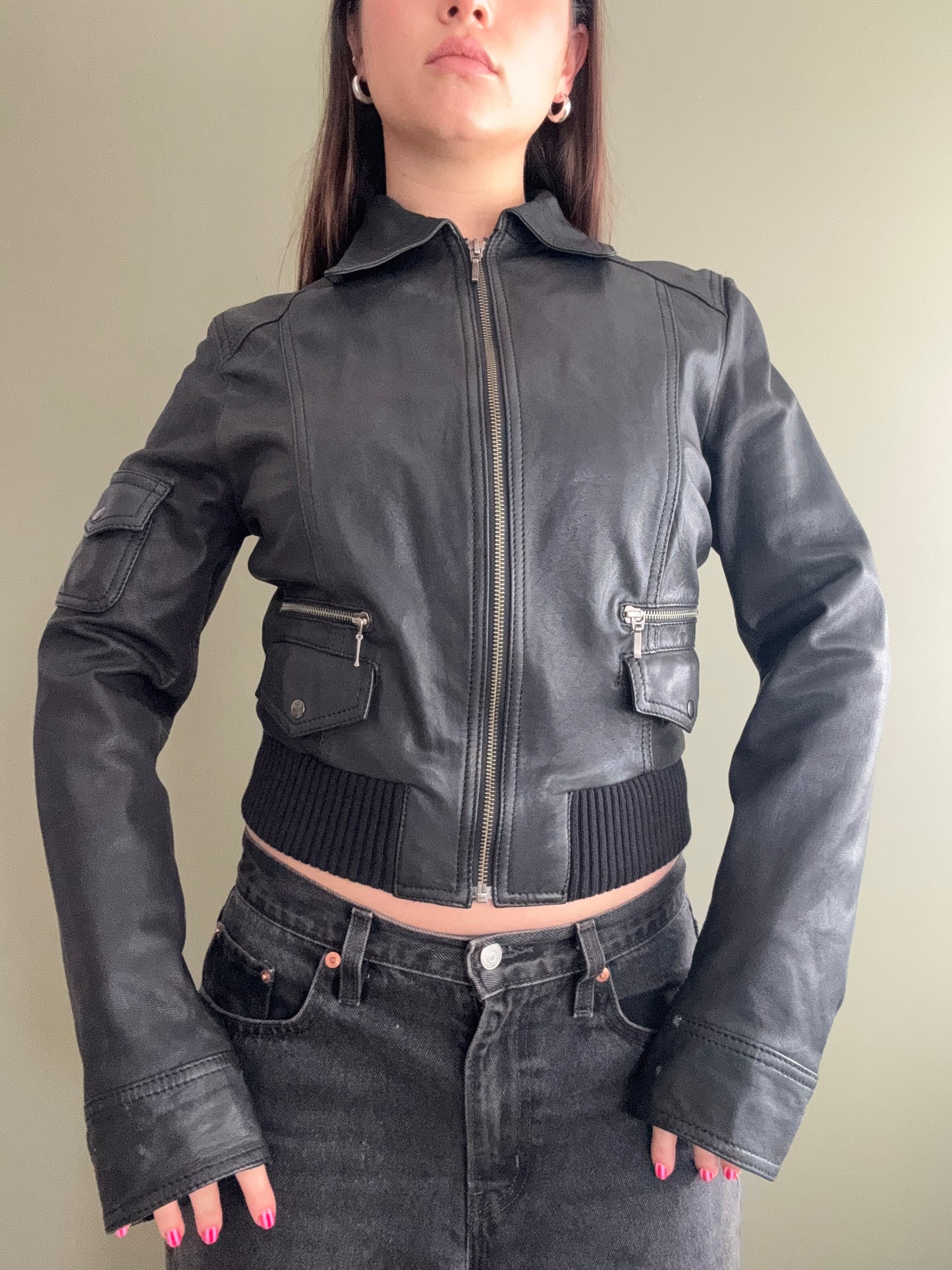 Leather Bomber Jacket (L)
