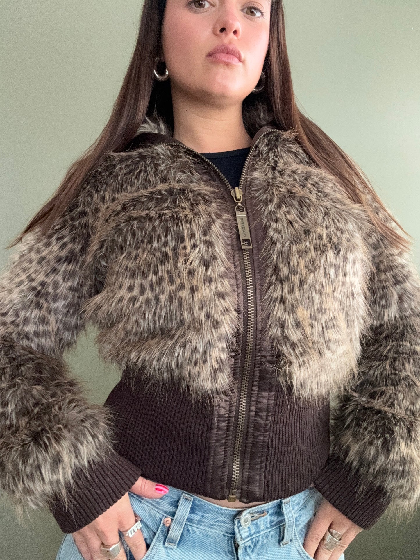 Faux Fur Leopard Bomber Jacket (UK10)