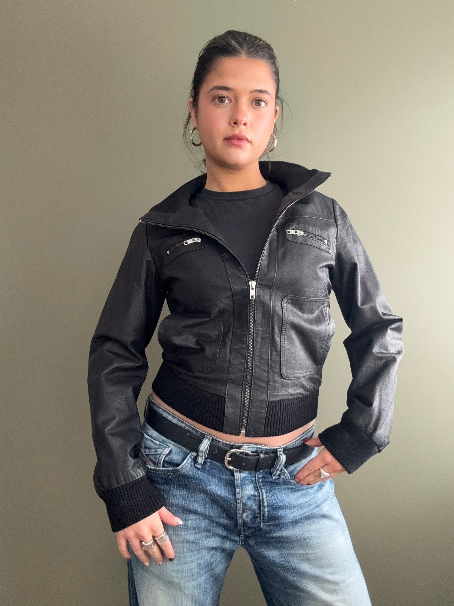 Leather Bomber Jacket (UK8)