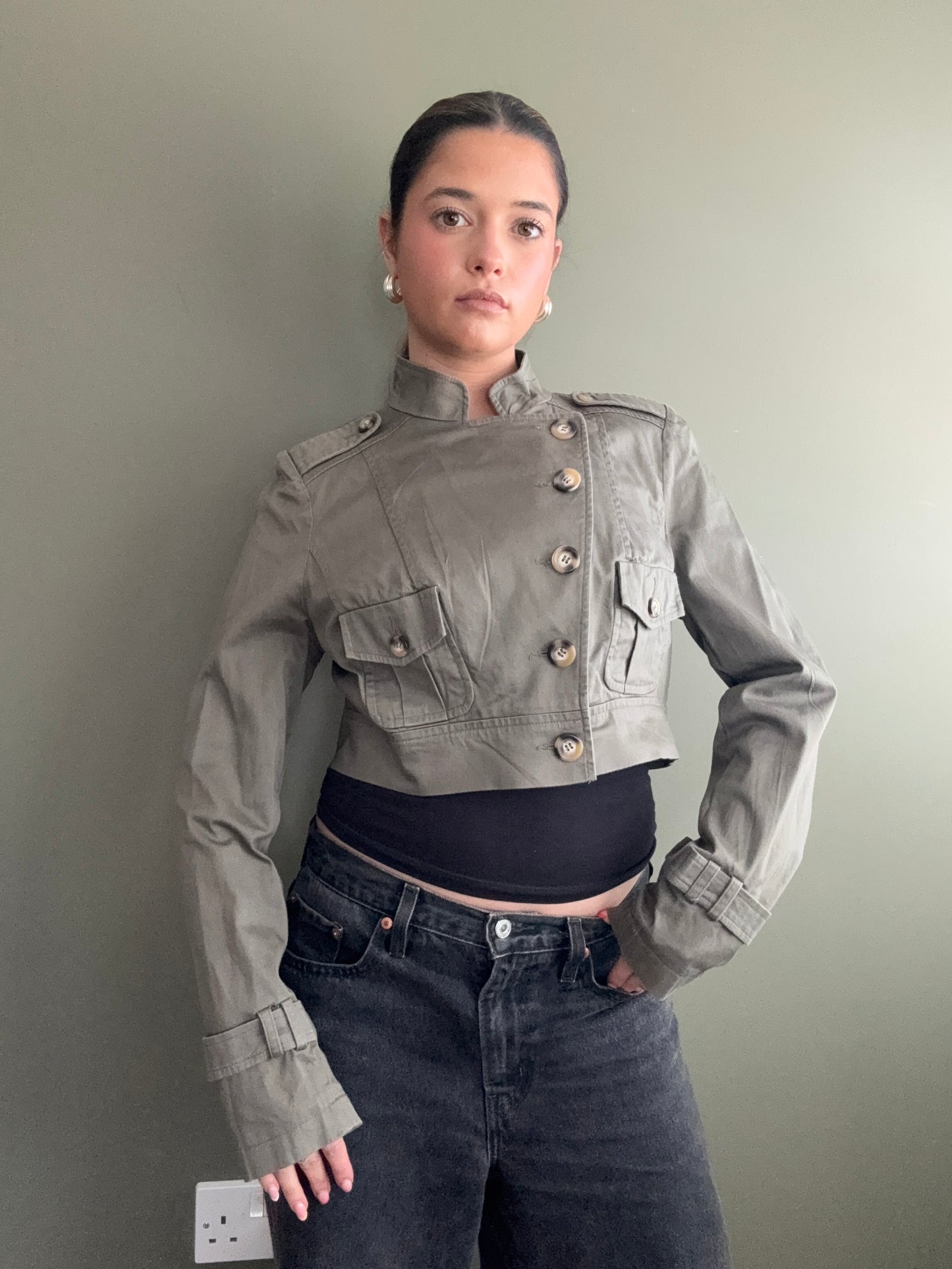 Jane Norman Khaki Cropped Jacket (UK14)