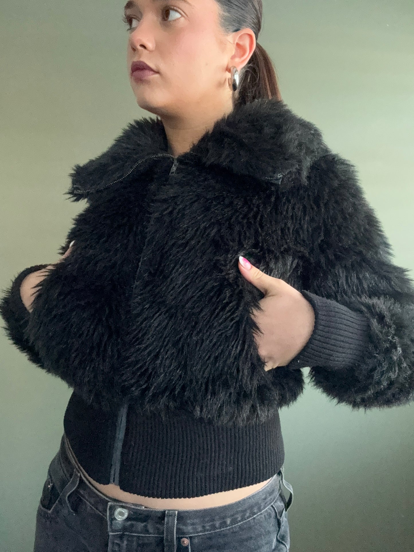 Faux Fur Bomber Jacket (S)