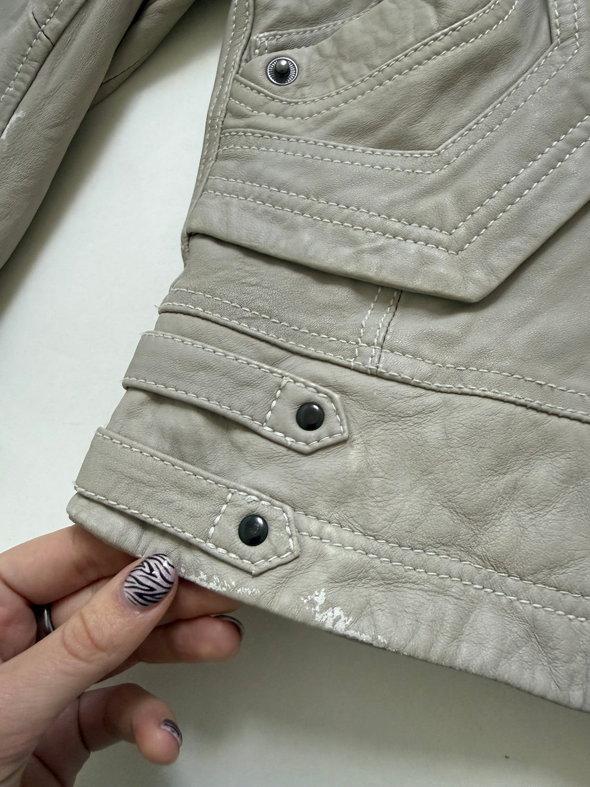Fitted Leather Cargo Jacket (XS)