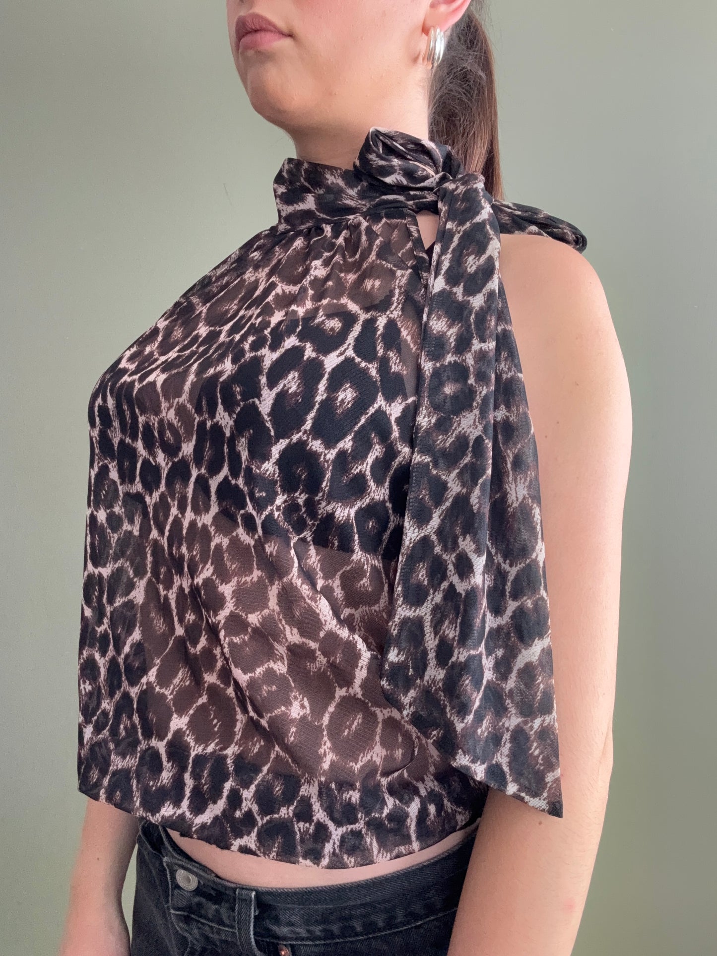 Lipsy Mesh Leopard Top (UK8)