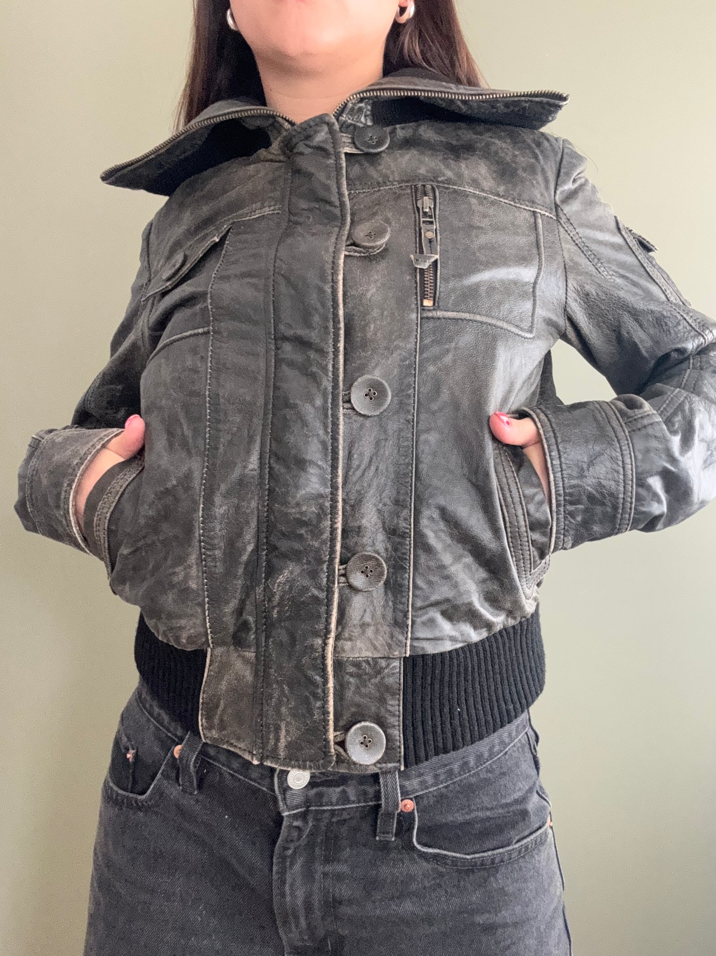 Leather Bomber Jacket (UK12)