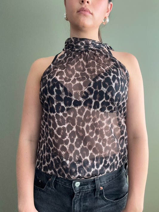 Lipsy Mesh Leopard Top (UK8)