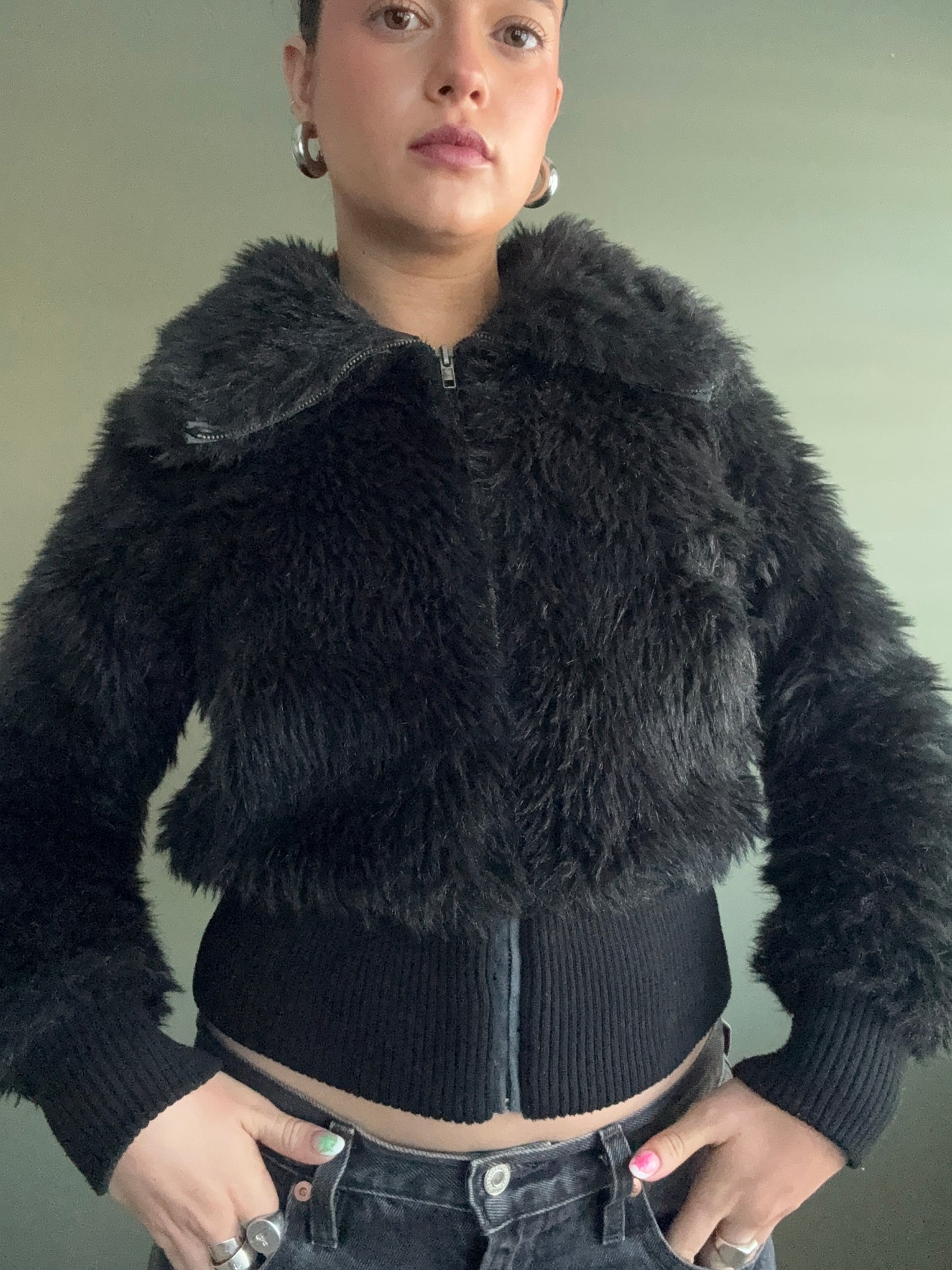 Faux Fur Bomber Jacket (S)
