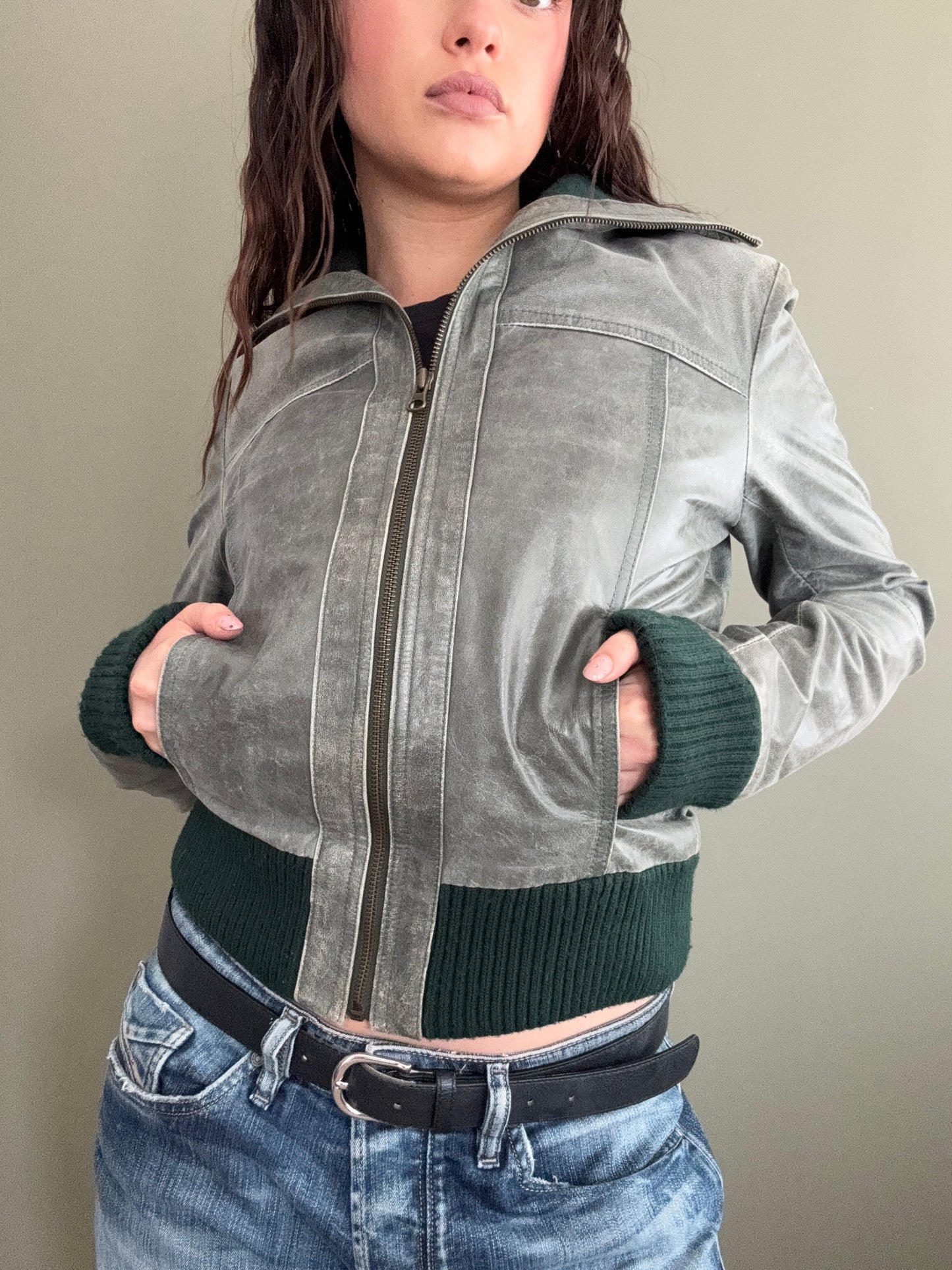 Vintage Green Leather Jacket (M)