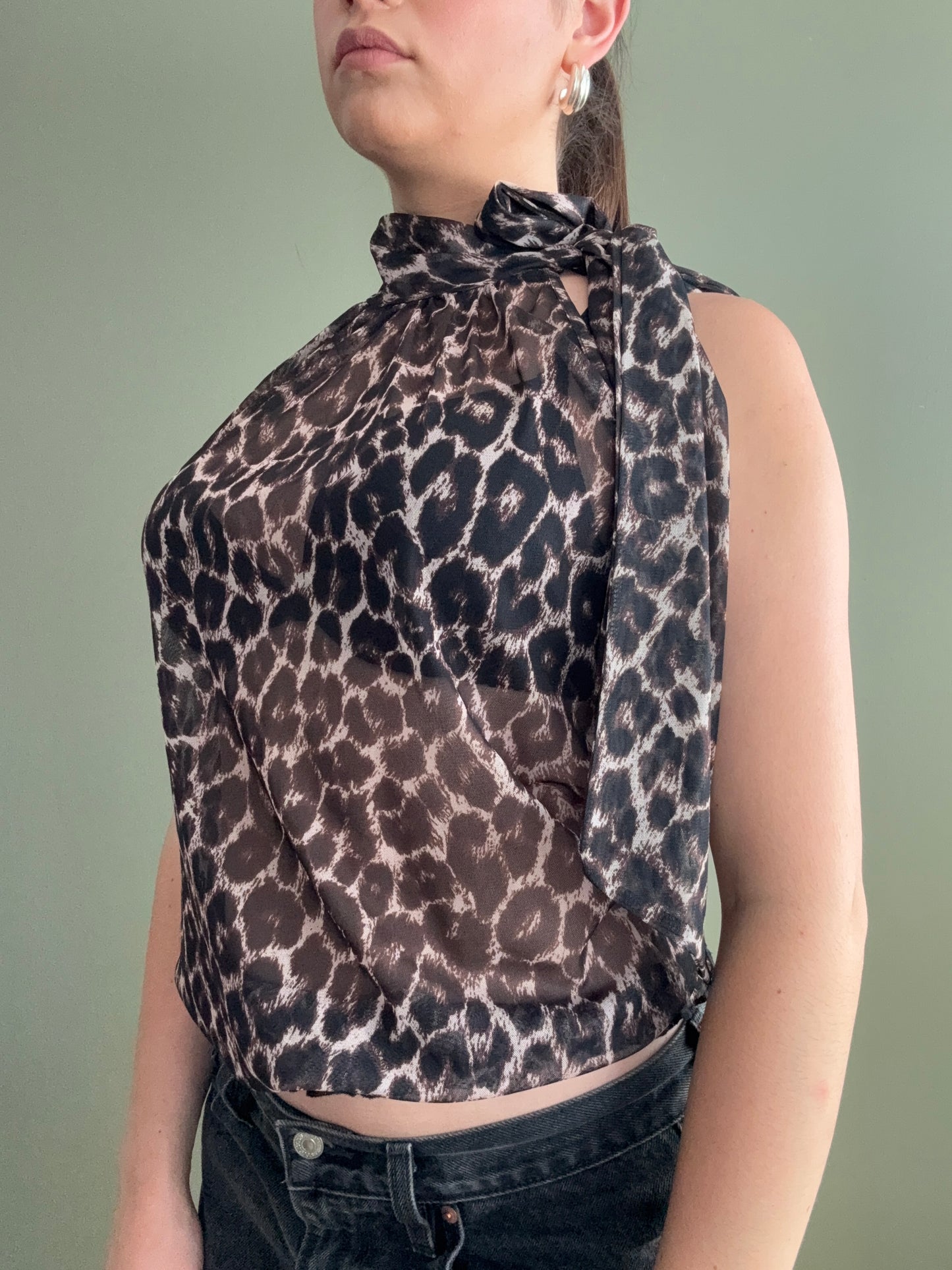 Lipsy Mesh Leopard Top (UK8)