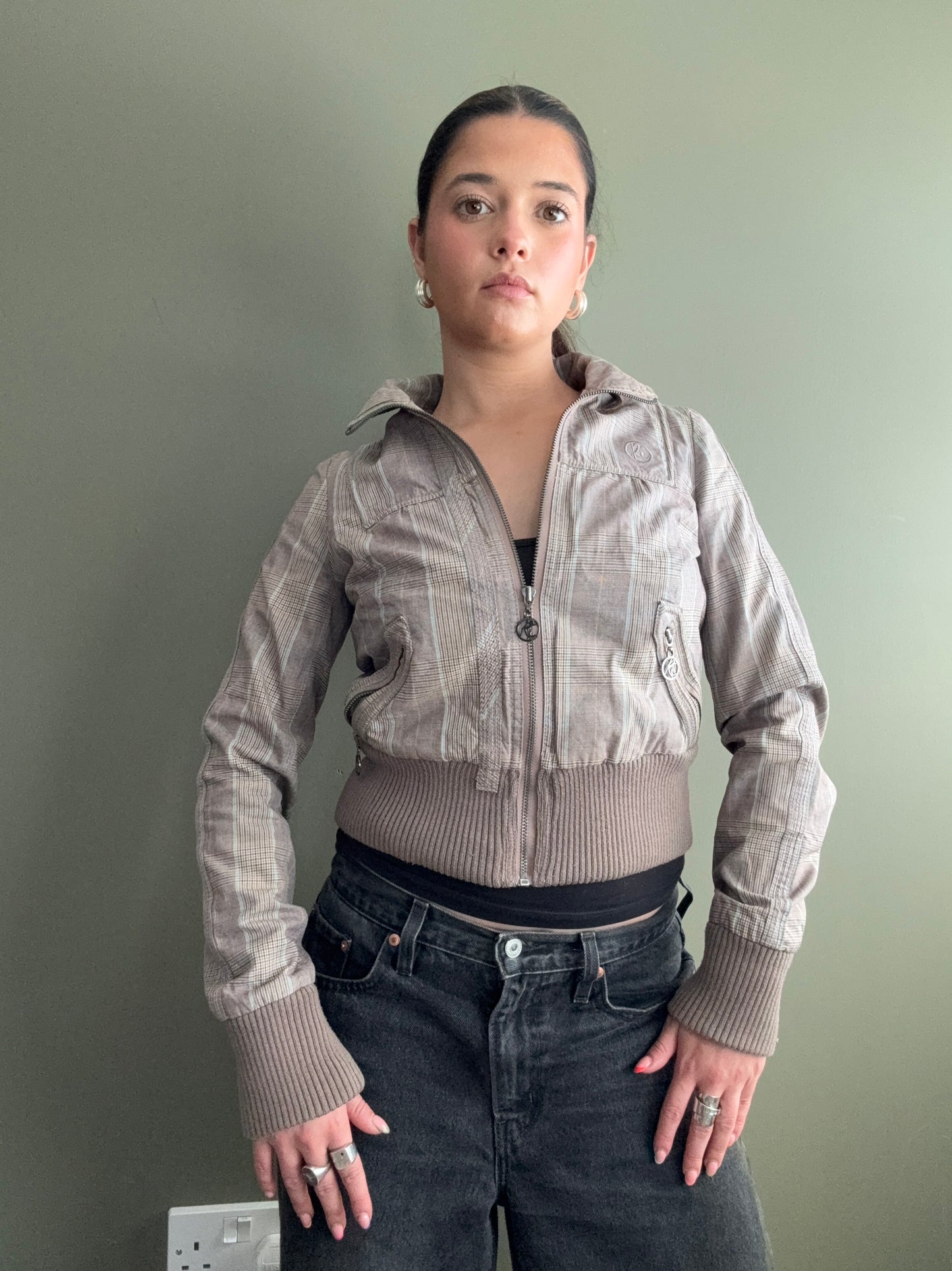 Y2K Tartan Bomber Jacket (UK8)