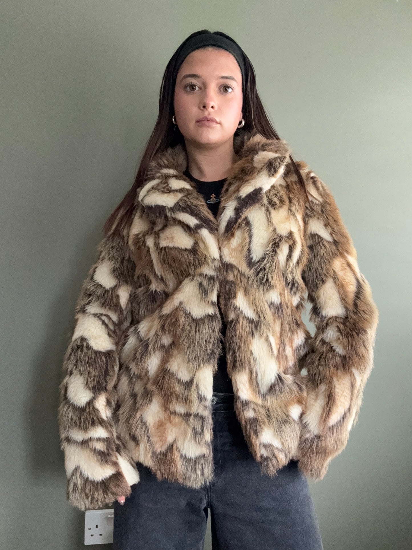Faux Fur Patchwork Jacket (UK10)