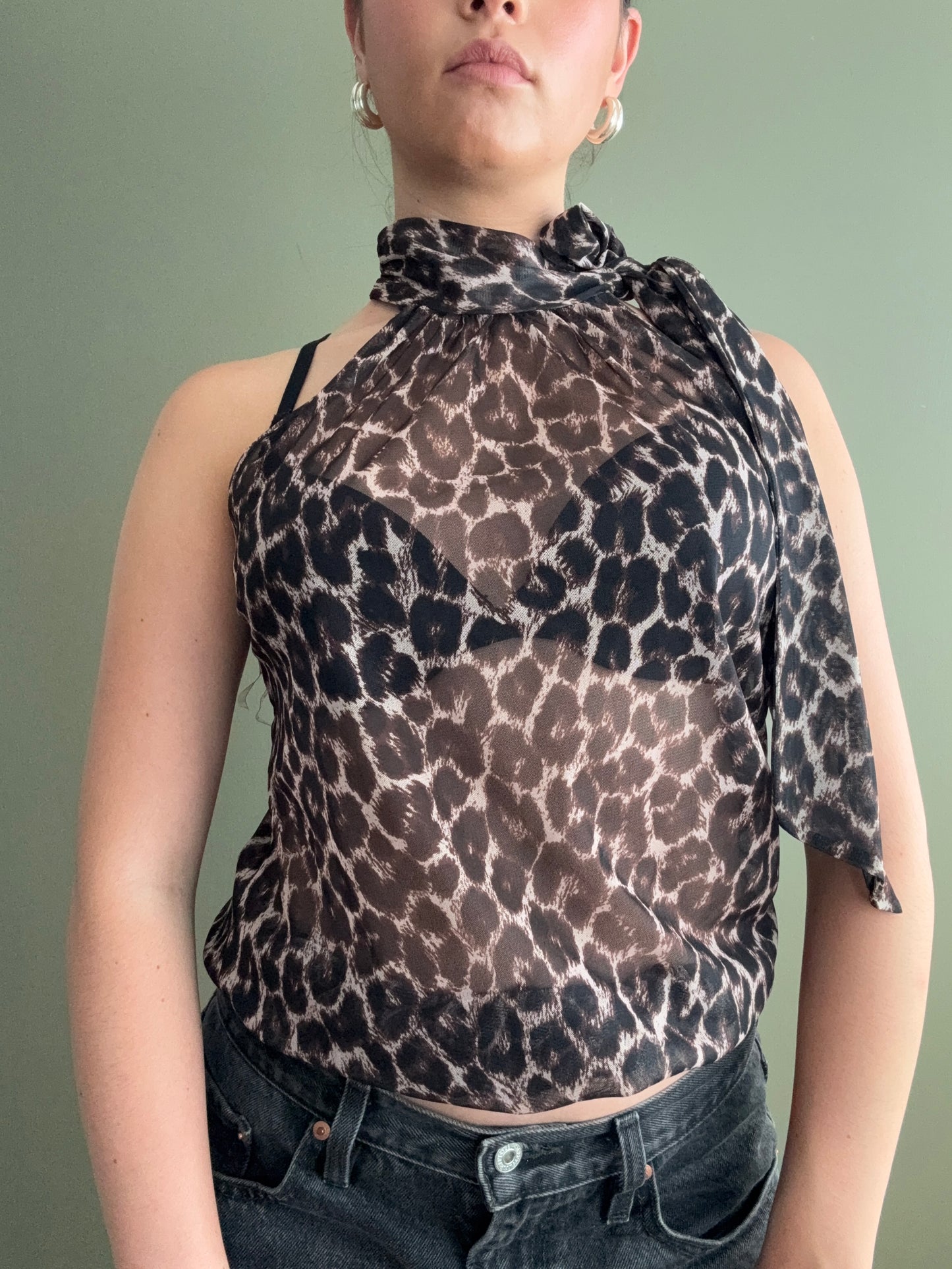 Lipsy Mesh Leopard Top (UK8)