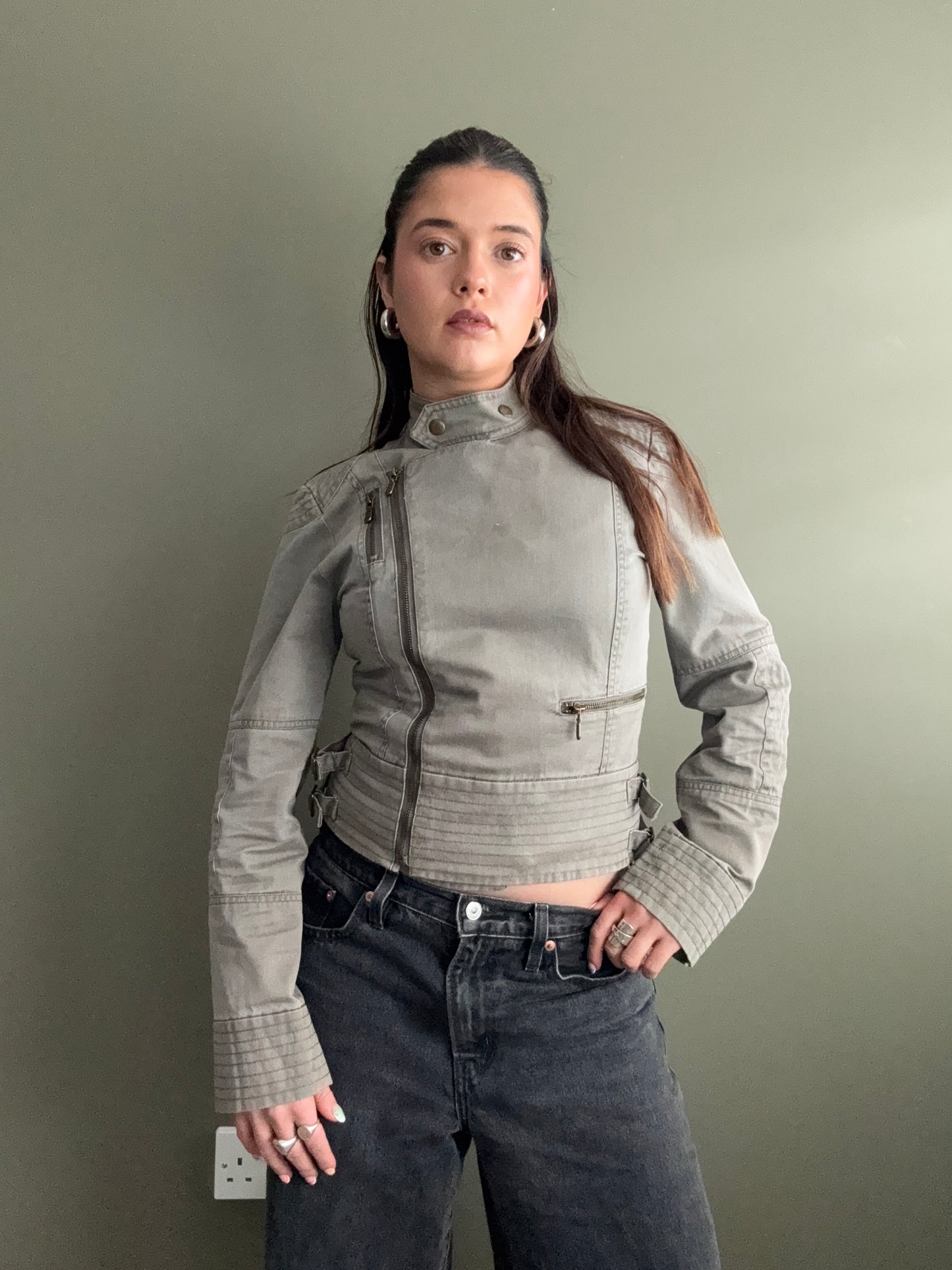 Khaki Biker Jacket (UK10)
