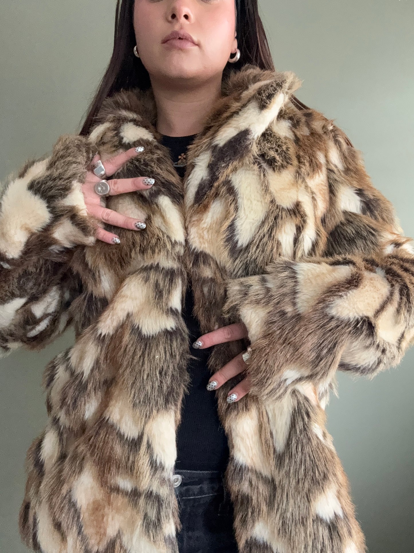 Faux Fur Patchwork Jacket (UK10)