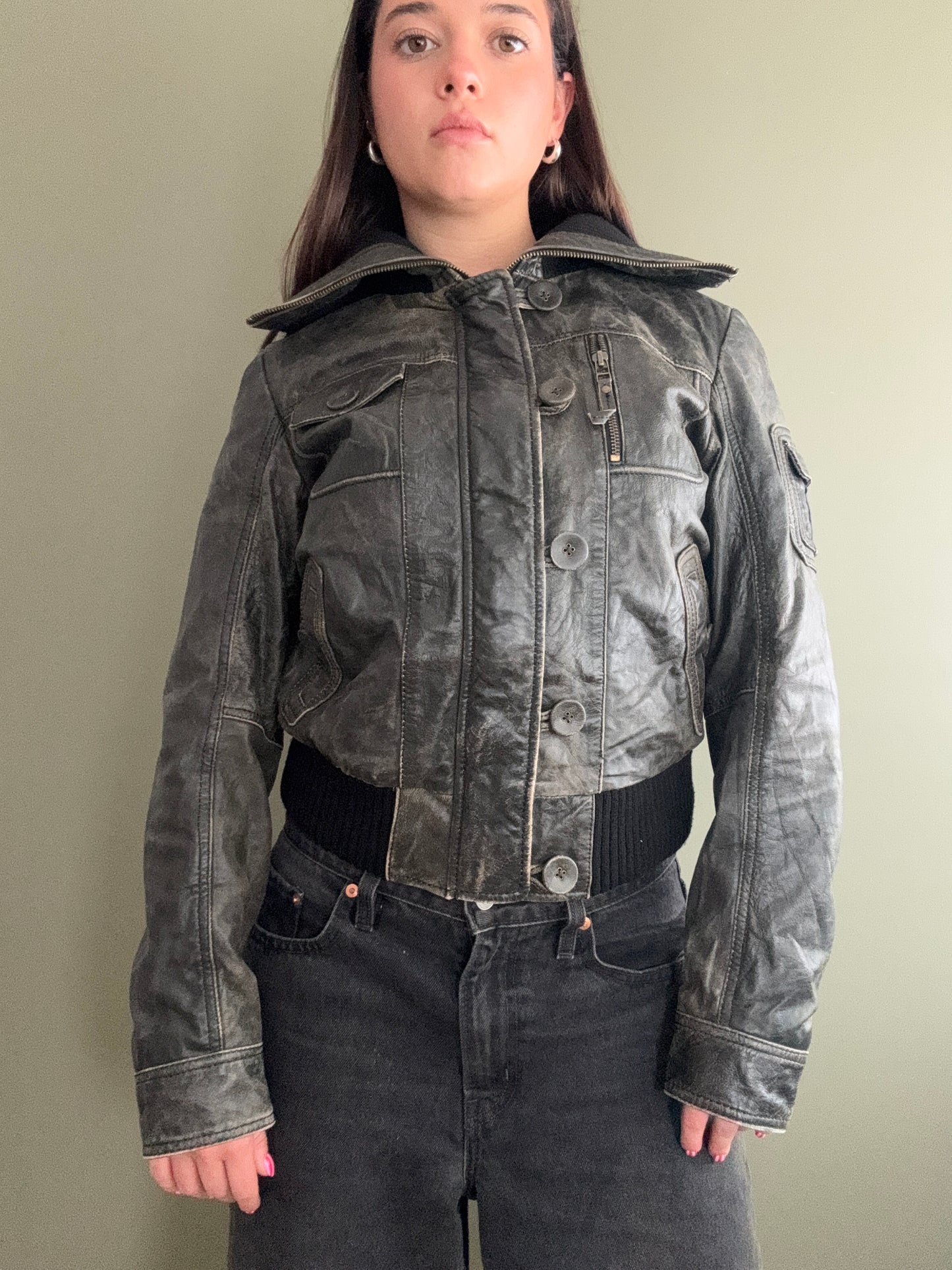 Leather Bomber Jacket (UK12)