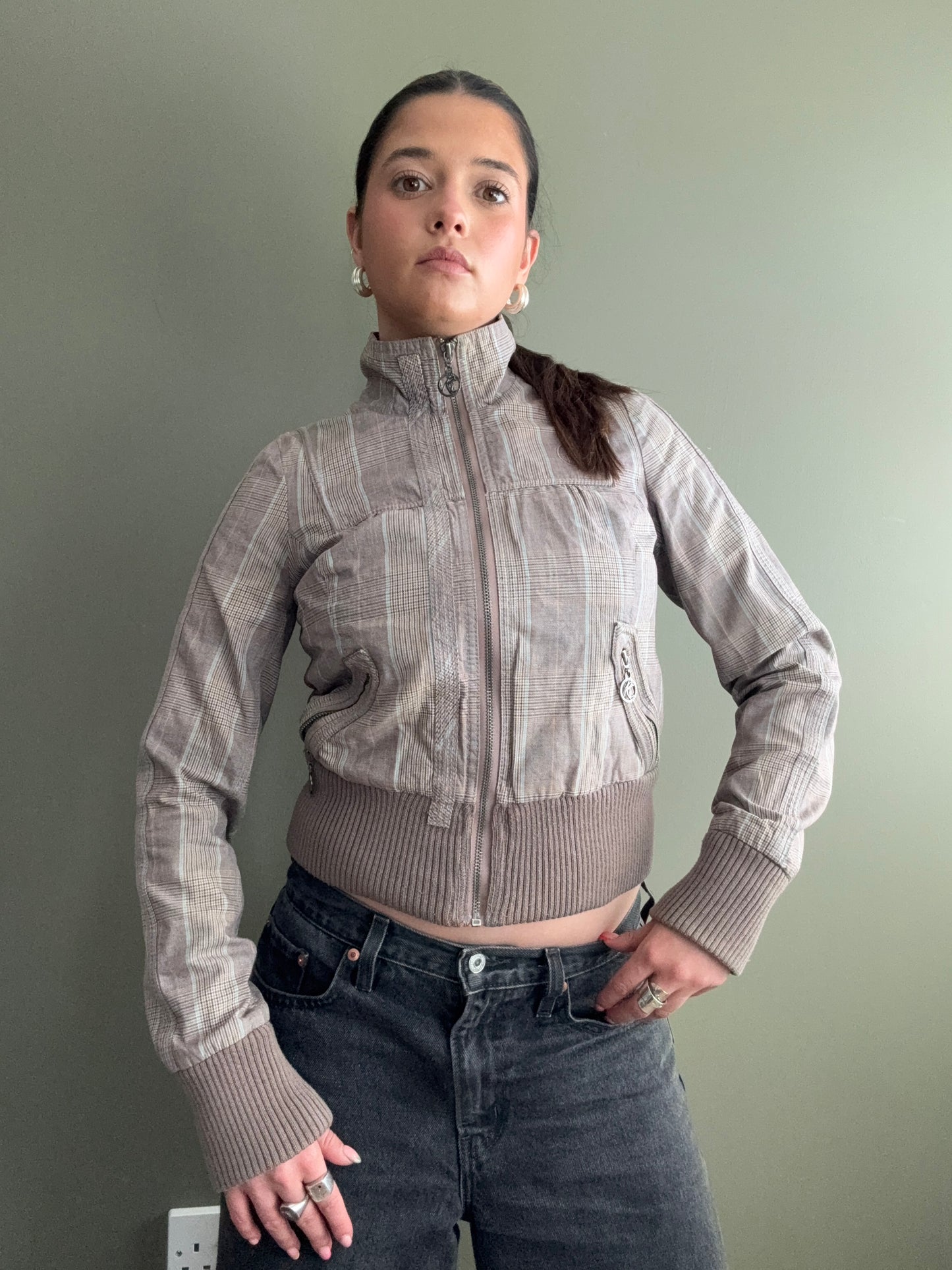 Y2K Tartan Bomber Jacket (UK8)