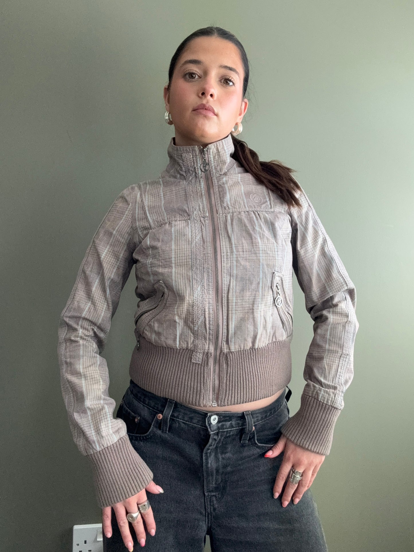 Y2K Tartan Bomber Jacket (UK8)