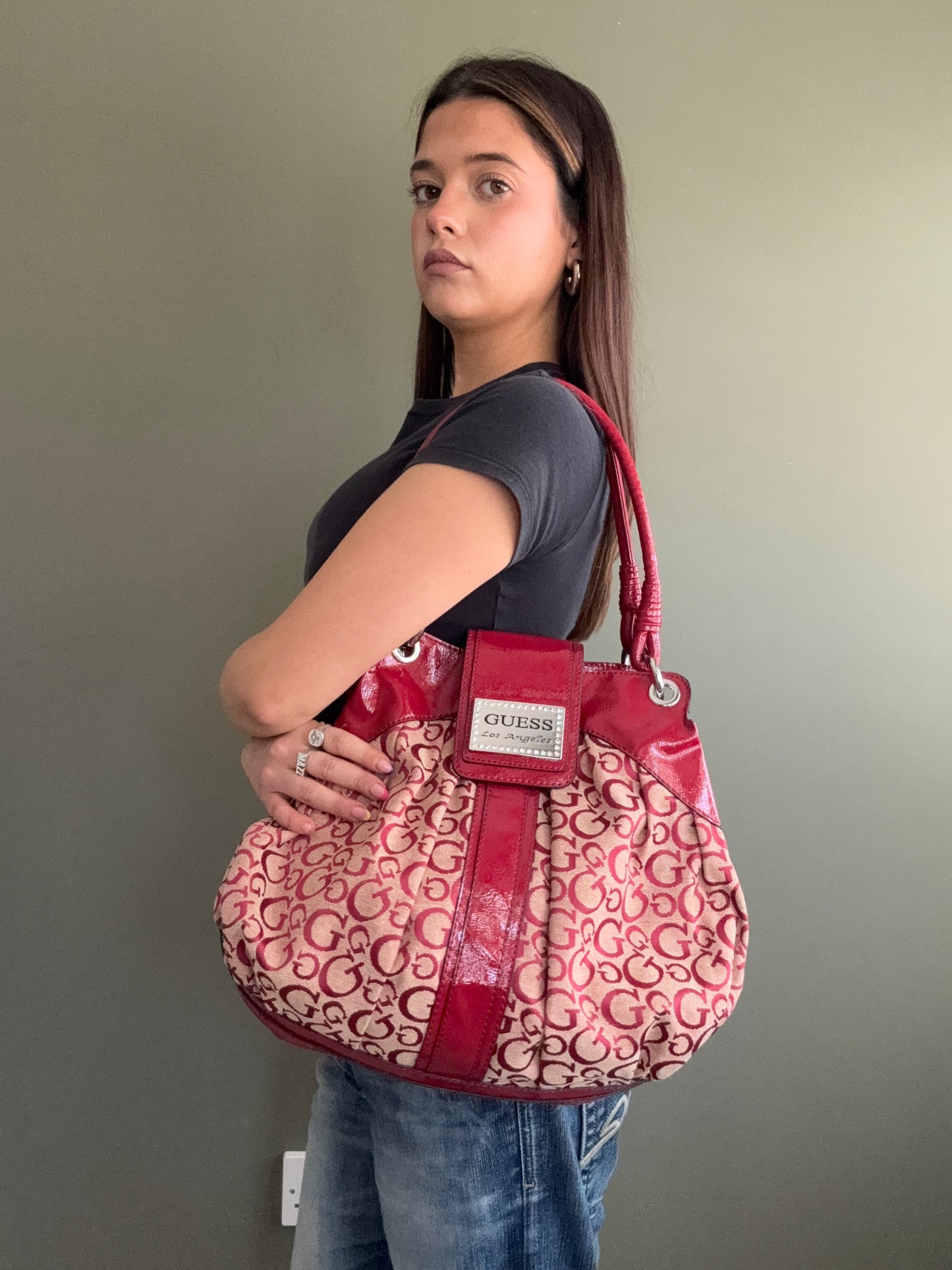 Red Guess Monogram Handbag