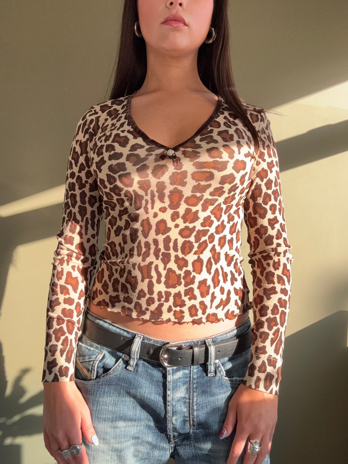 Kookai Leopard Mesh Top (S)