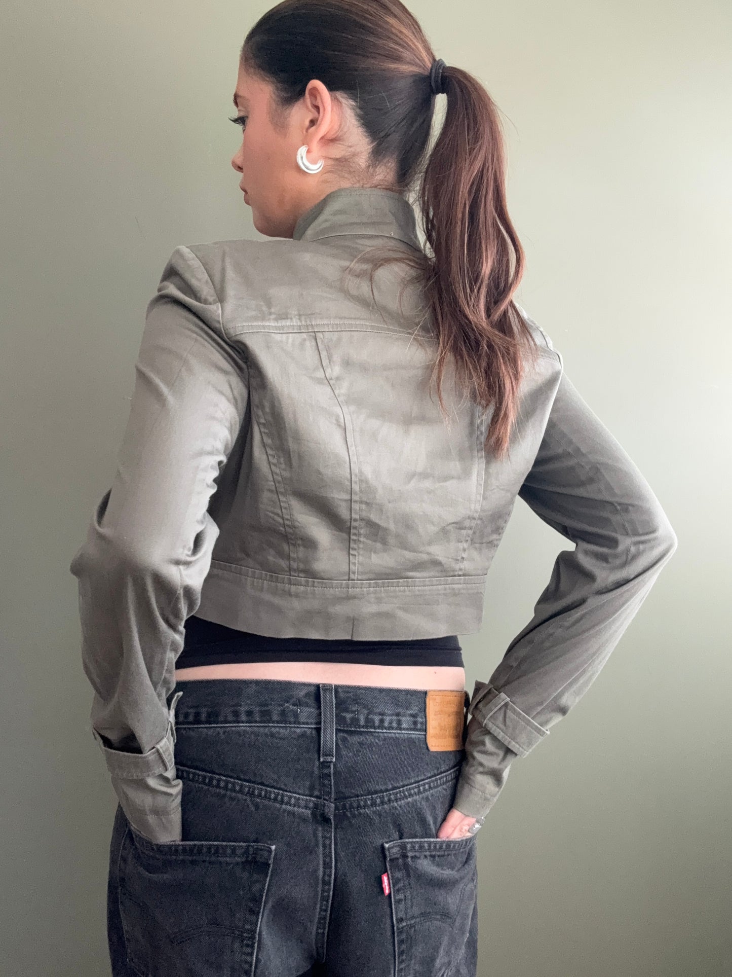 Jane Norman Khaki Cropped Jacket (UK14)