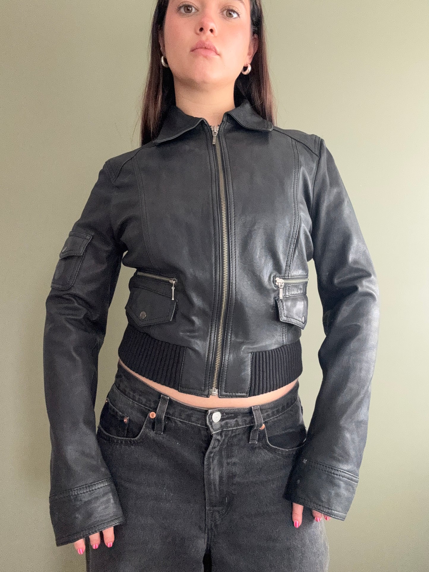 Leather Bomber Jacket (L)