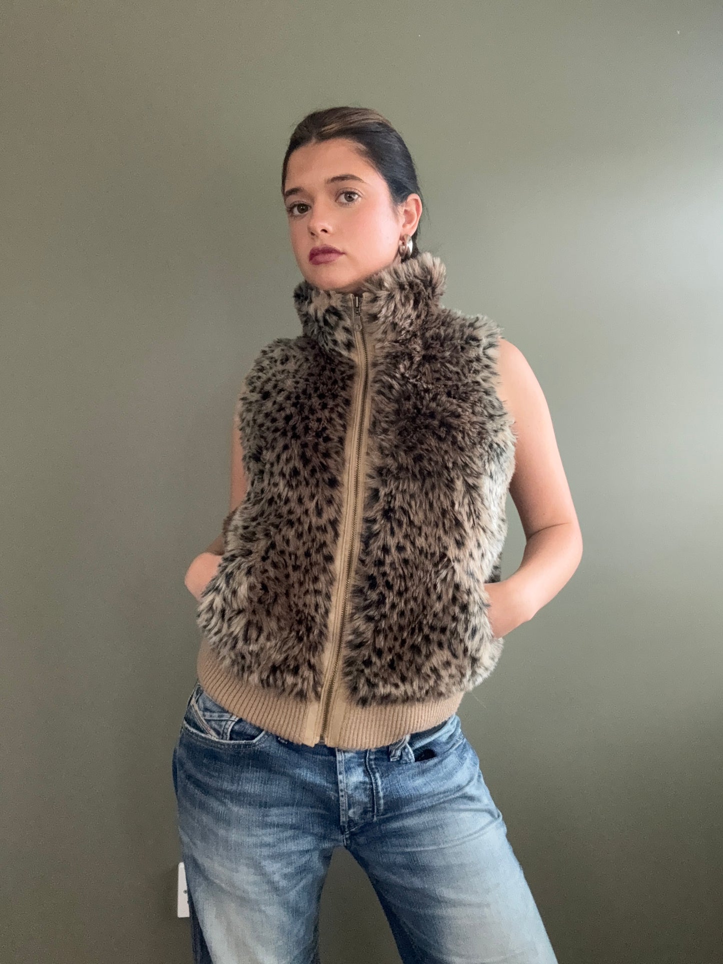 Faux Fur Leopard Gilet (UK12)
