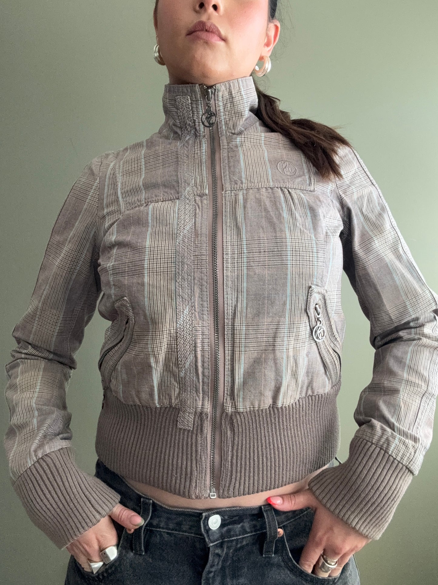 Y2K Tartan Bomber Jacket (UK8)