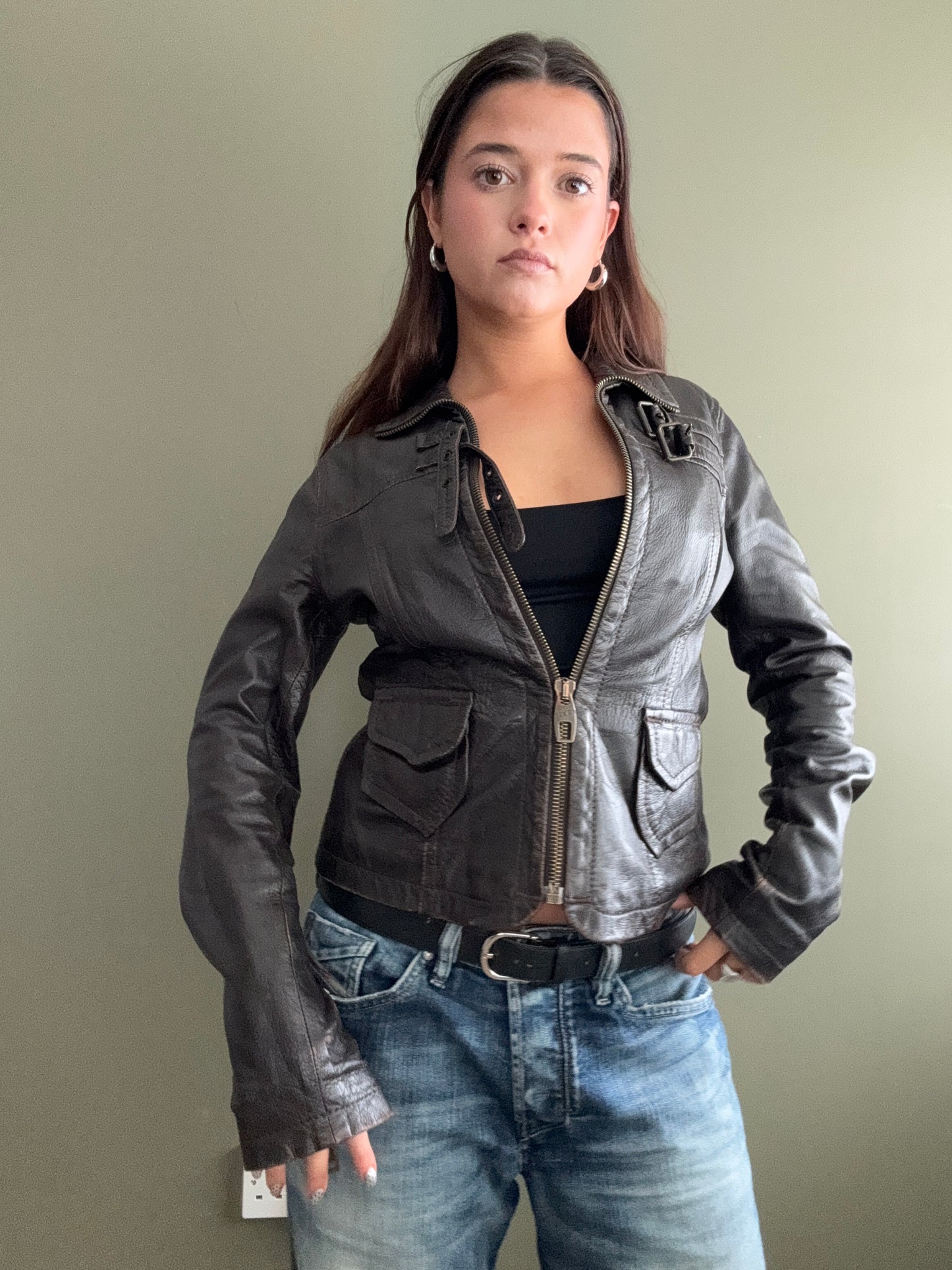 Miss Sixty Fitted Leather Jacket (M)