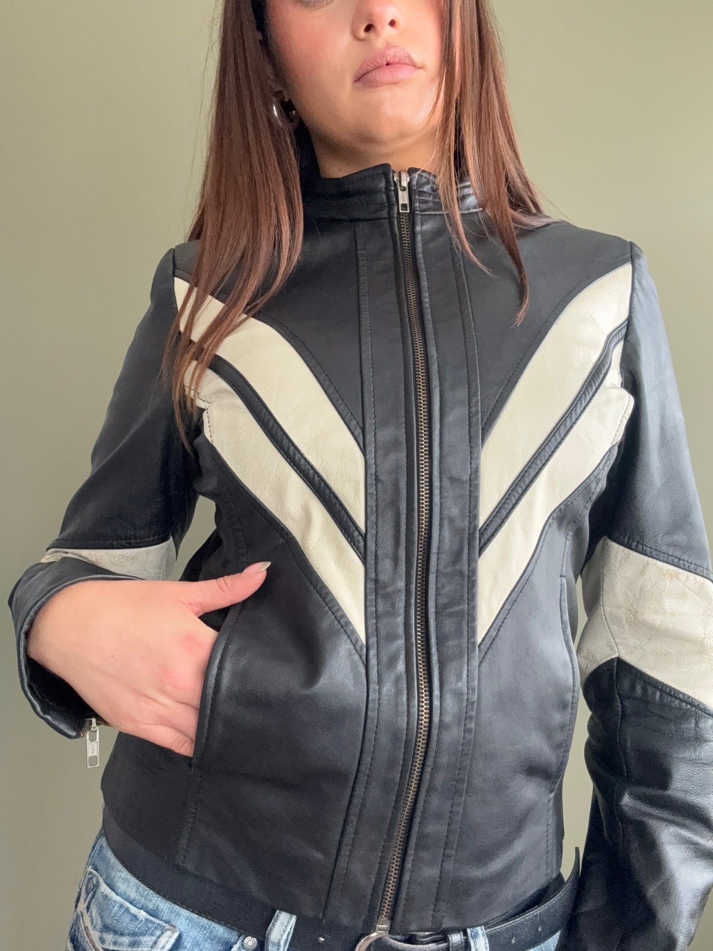 Leather Biker Jacket (M)