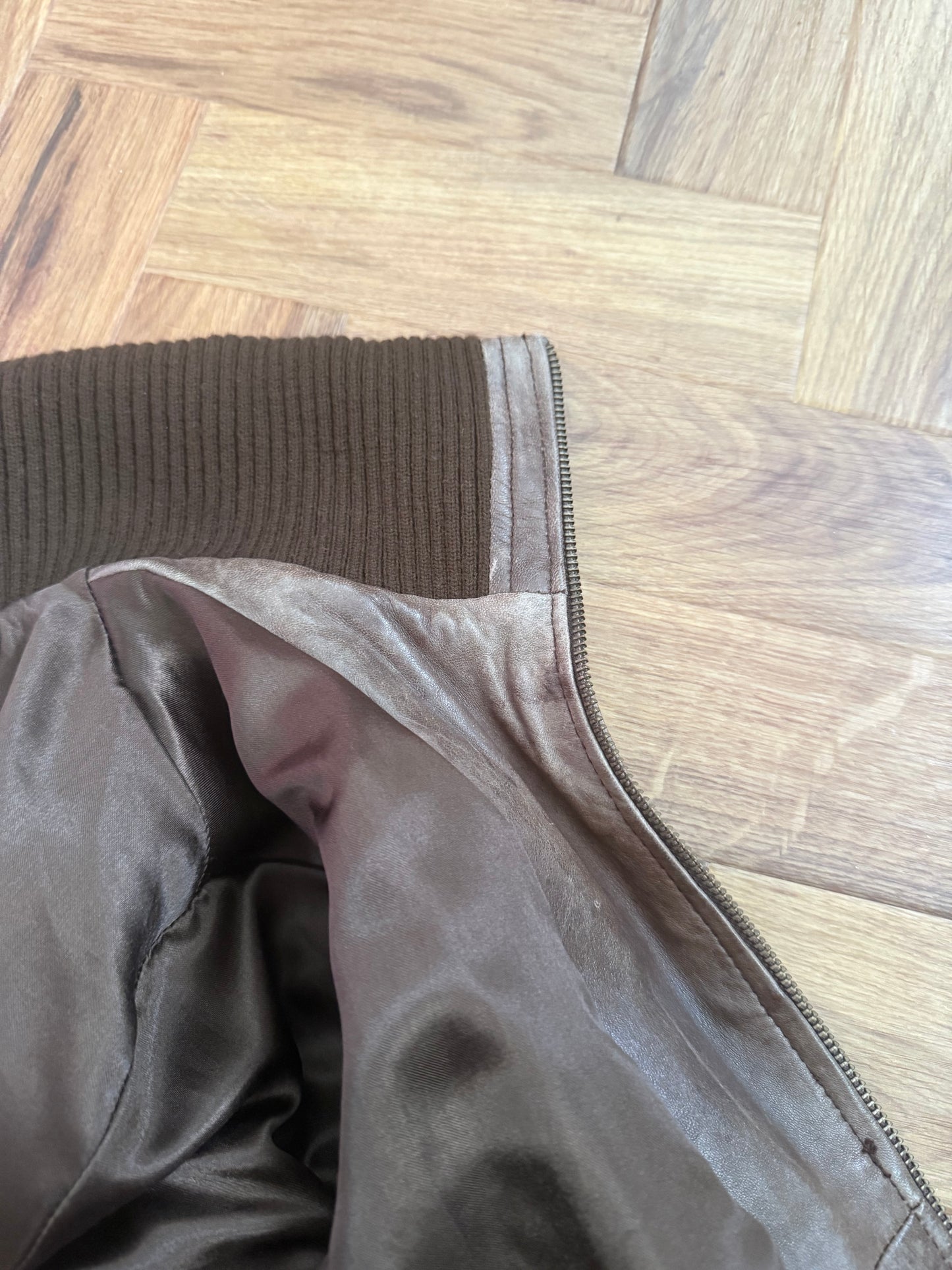 Brown Leather Bomber Jacket (UK10)