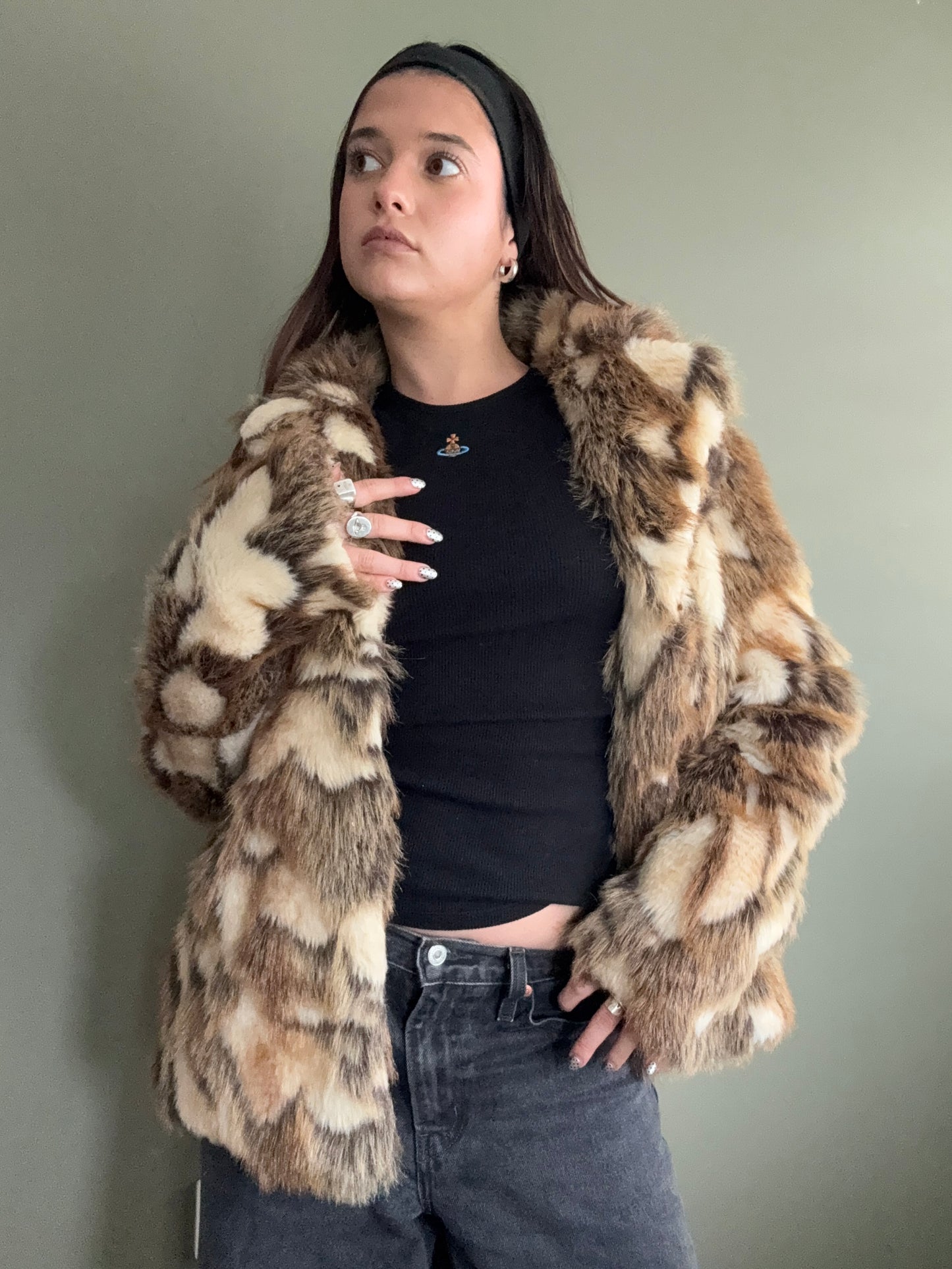 Faux Fur Patchwork Jacket (UK10)