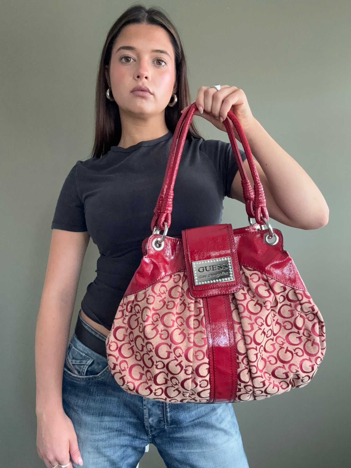 Red Guess Monogram Handbag