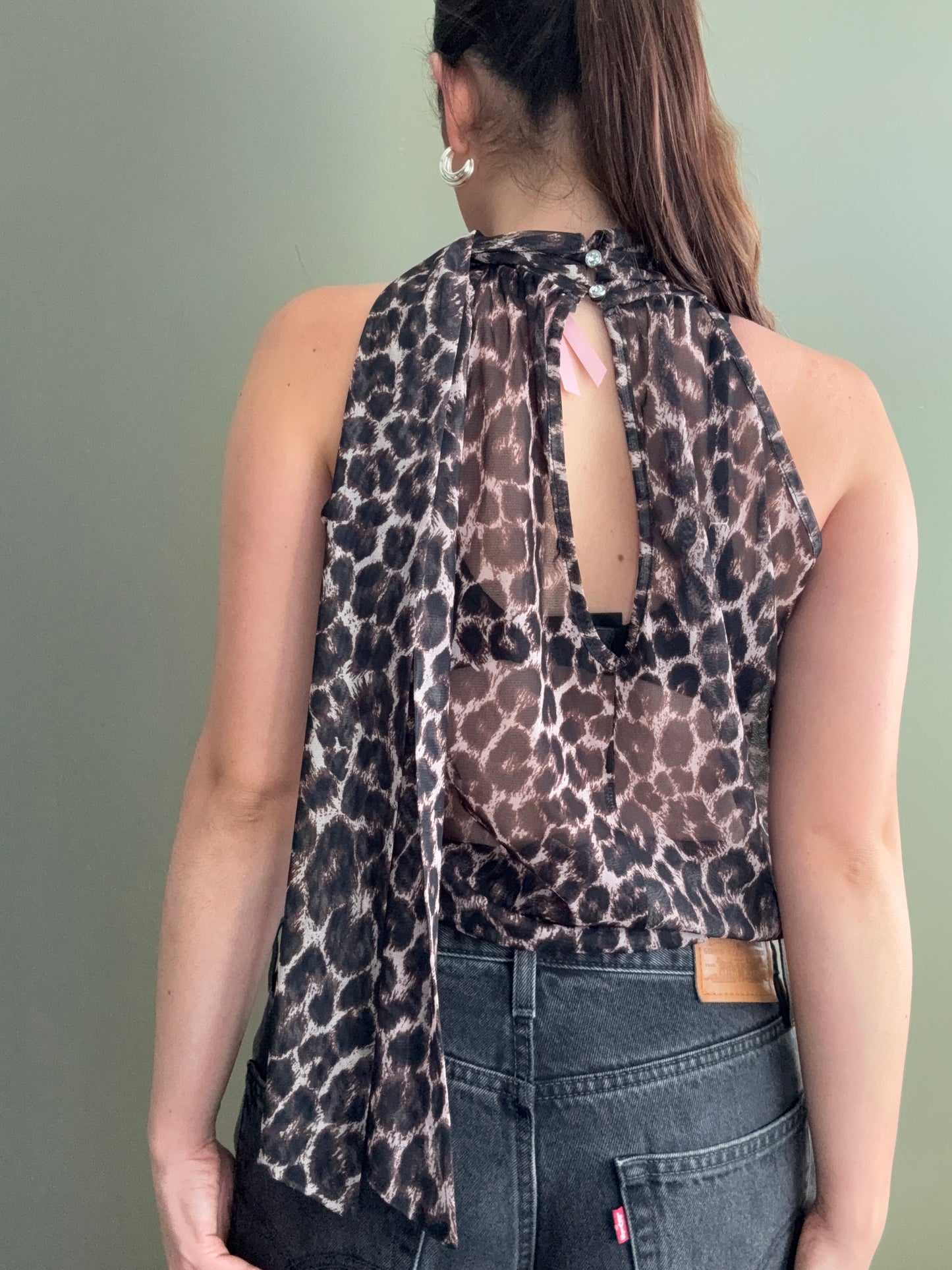 Lipsy Mesh Leopard Top (UK8)