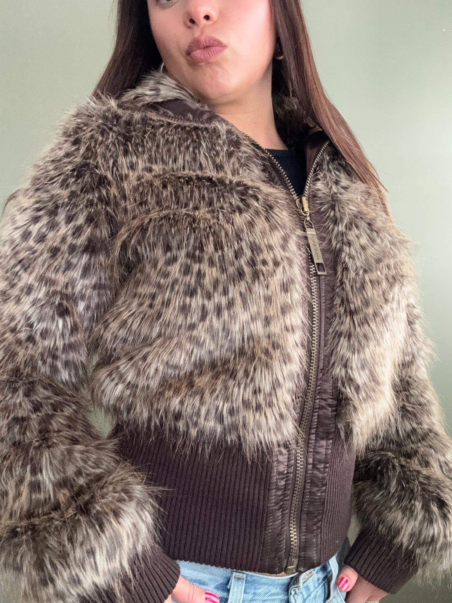 Faux Fur Leopard Bomber Jacket (UK10)