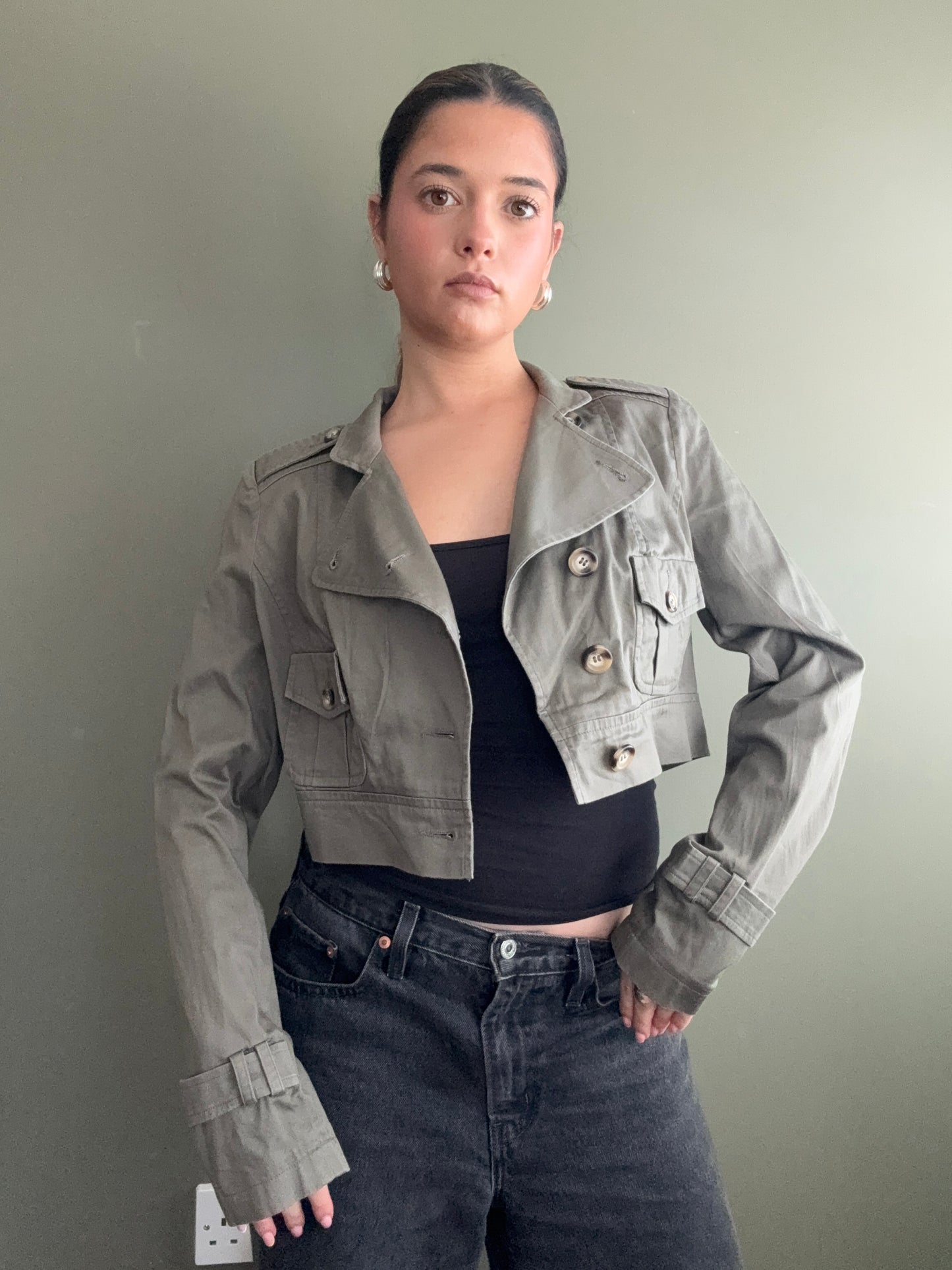 Jane Norman Khaki Cropped Jacket (UK14)