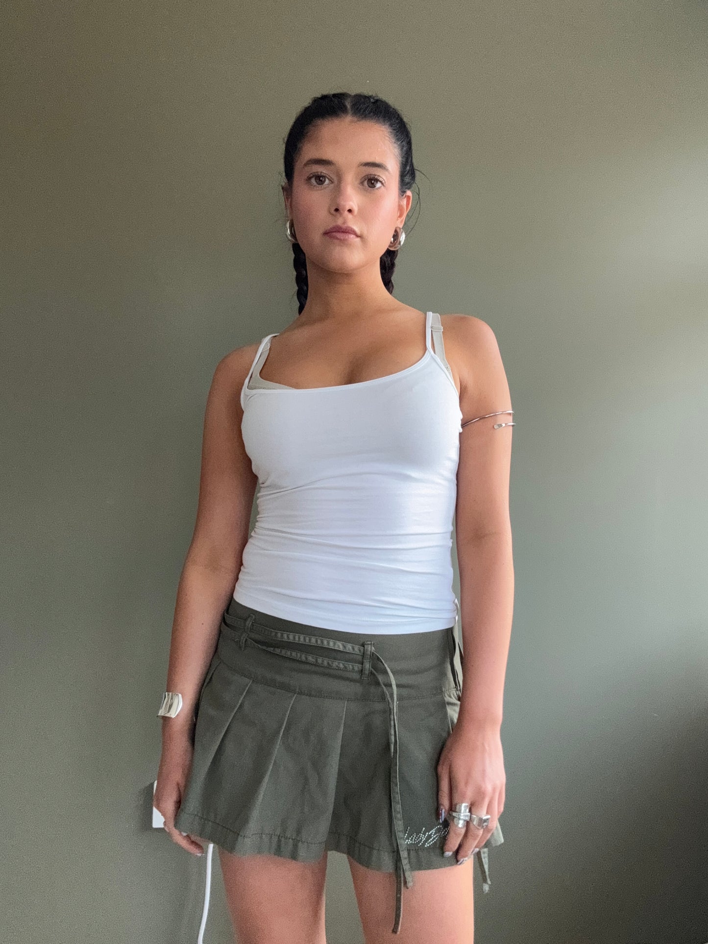 Khaki Mini Pleated Skirt (S)