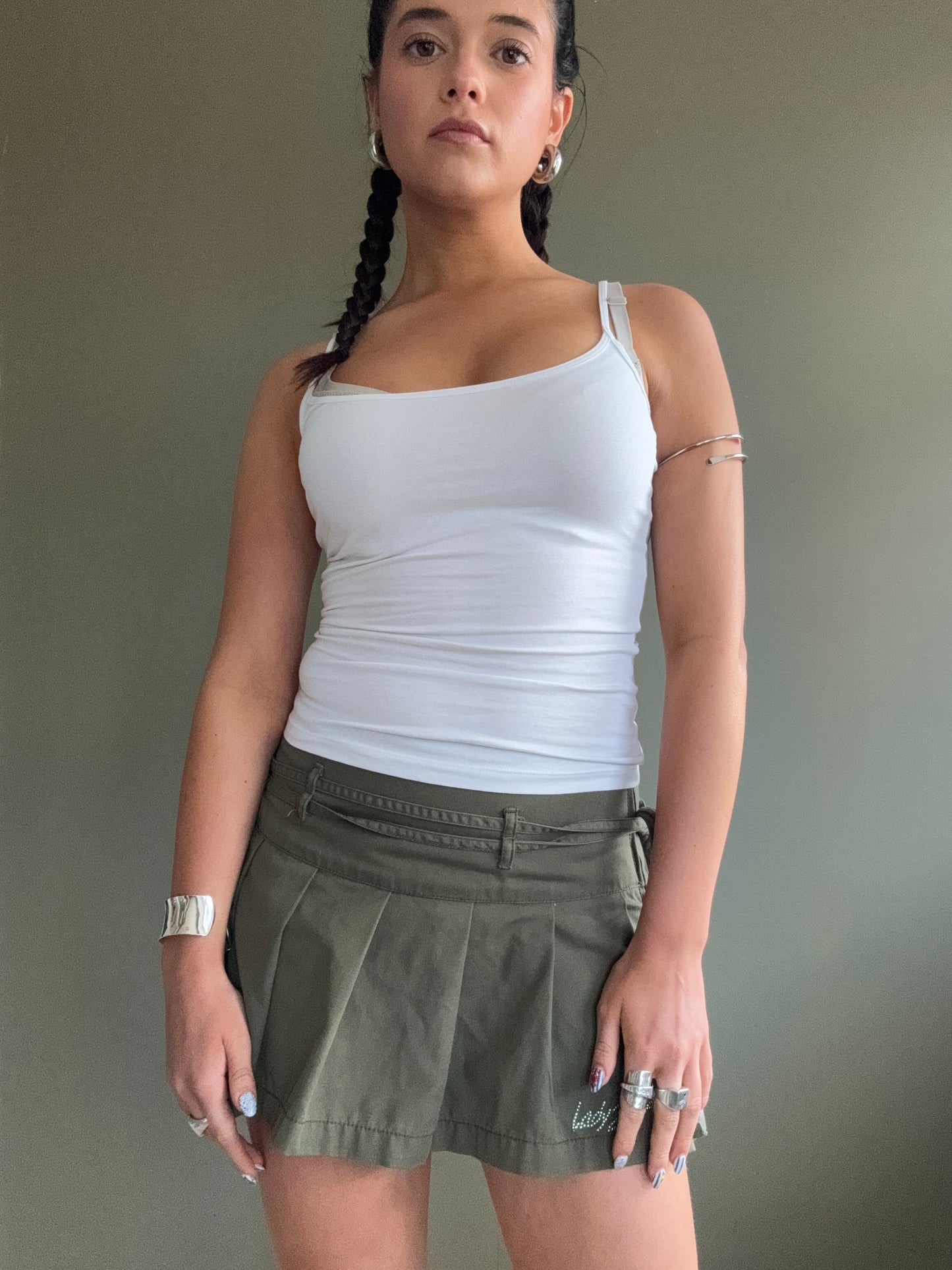 Khaki Mini Pleated Skirt (S)