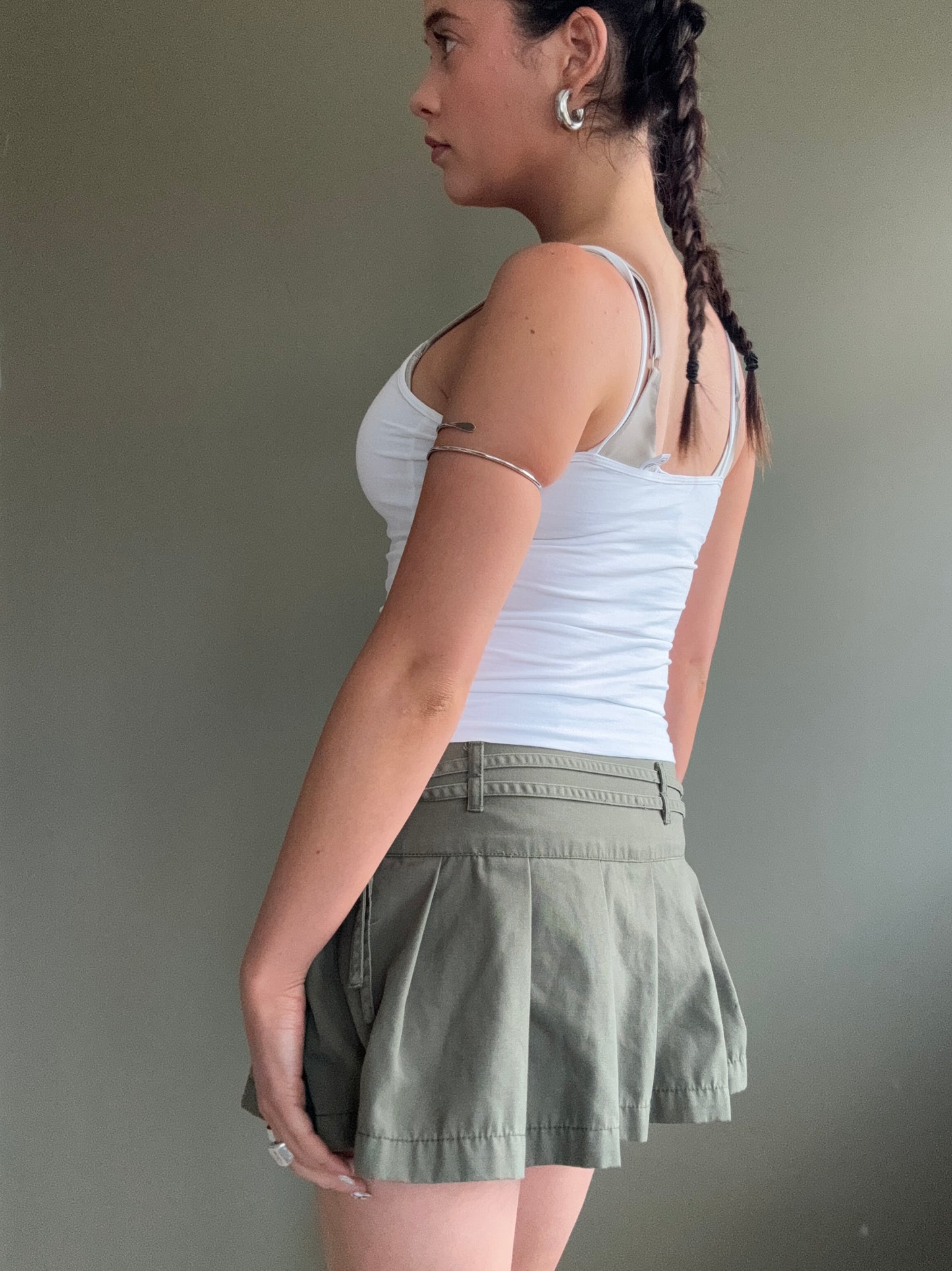 Khaki Mini Pleated Skirt (S)