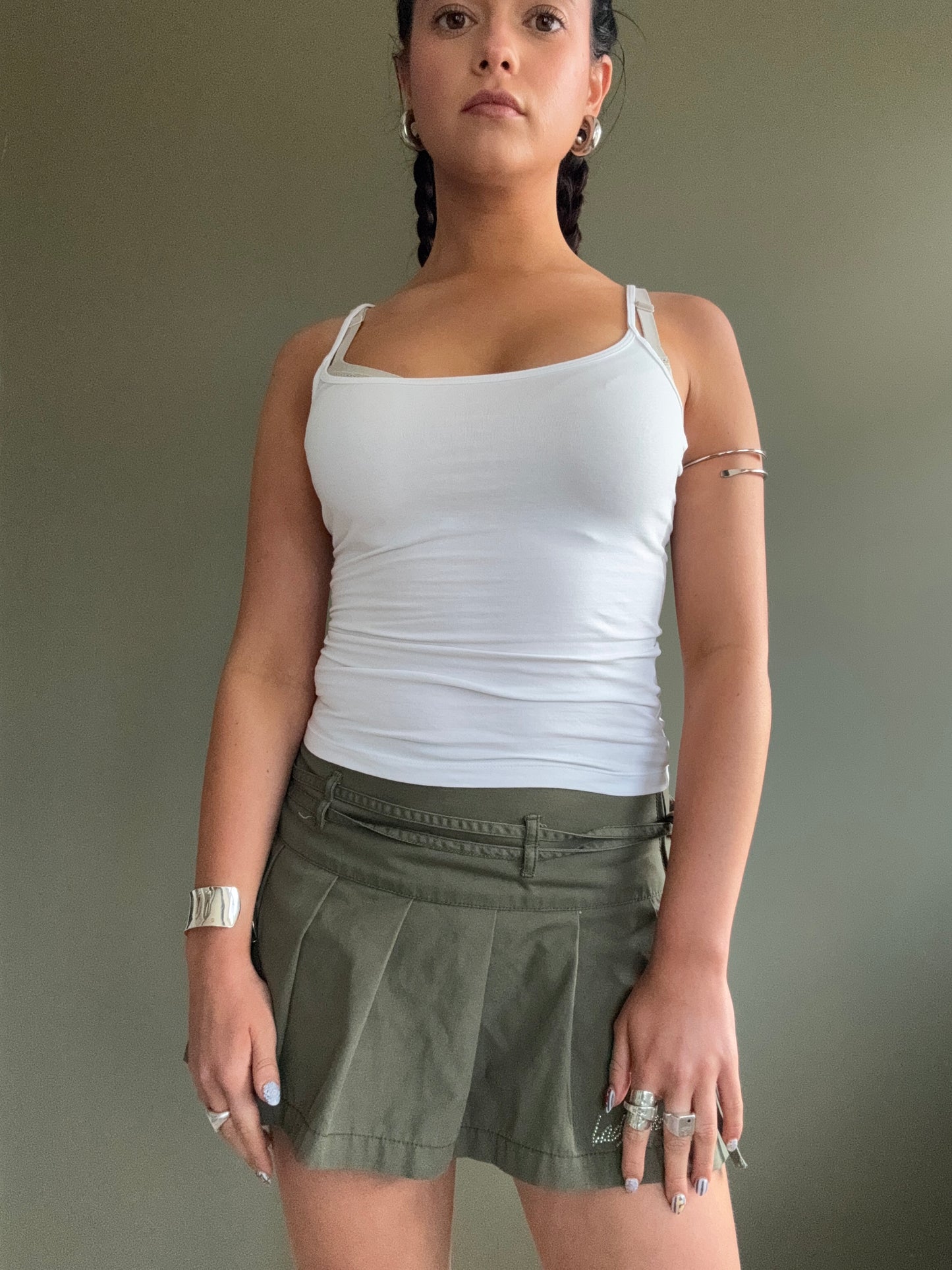 Khaki Mini Pleated Skirt (S)