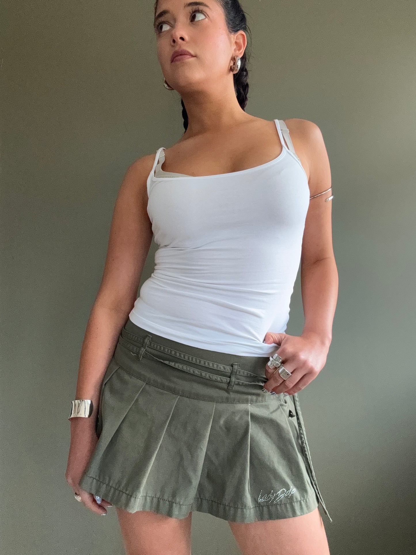 Khaki Mini Pleated Skirt (S)