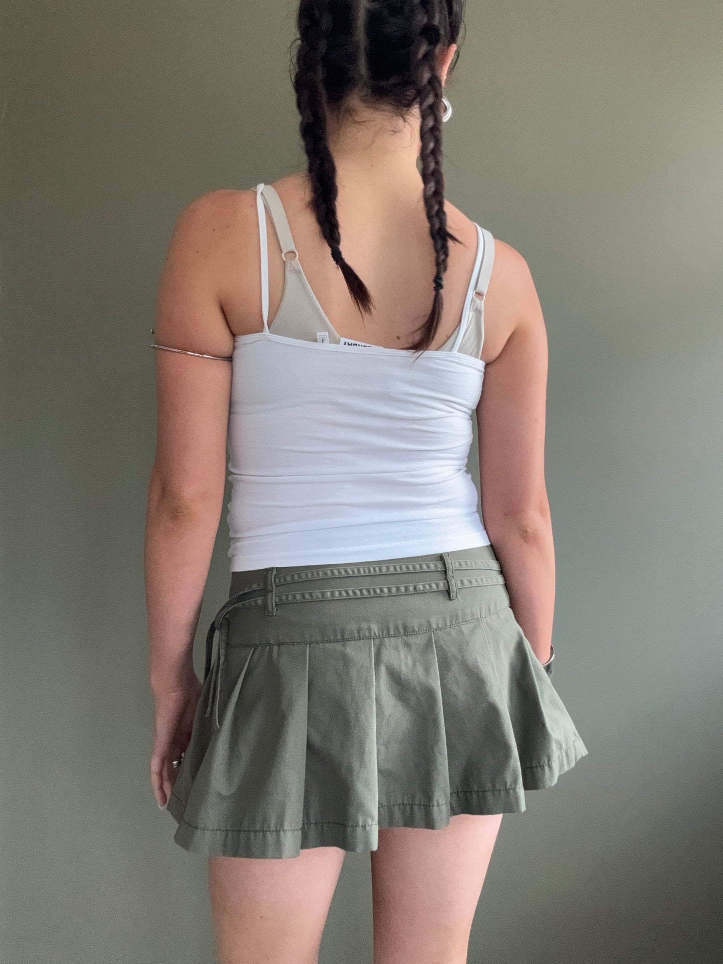 Khaki Mini Pleated Skirt (S)