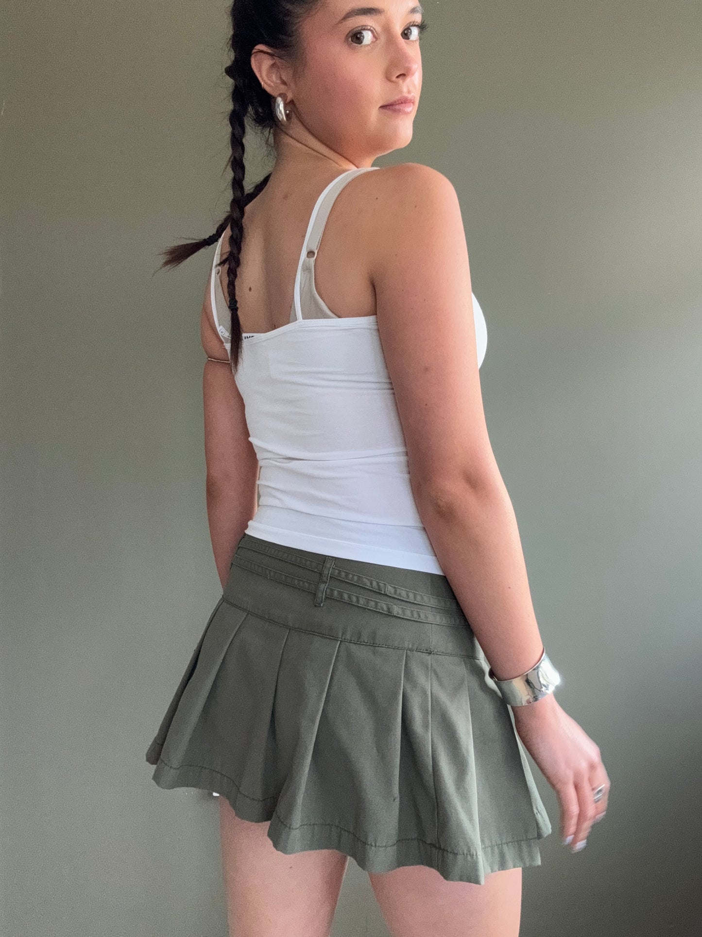Khaki Mini Pleated Skirt (S)