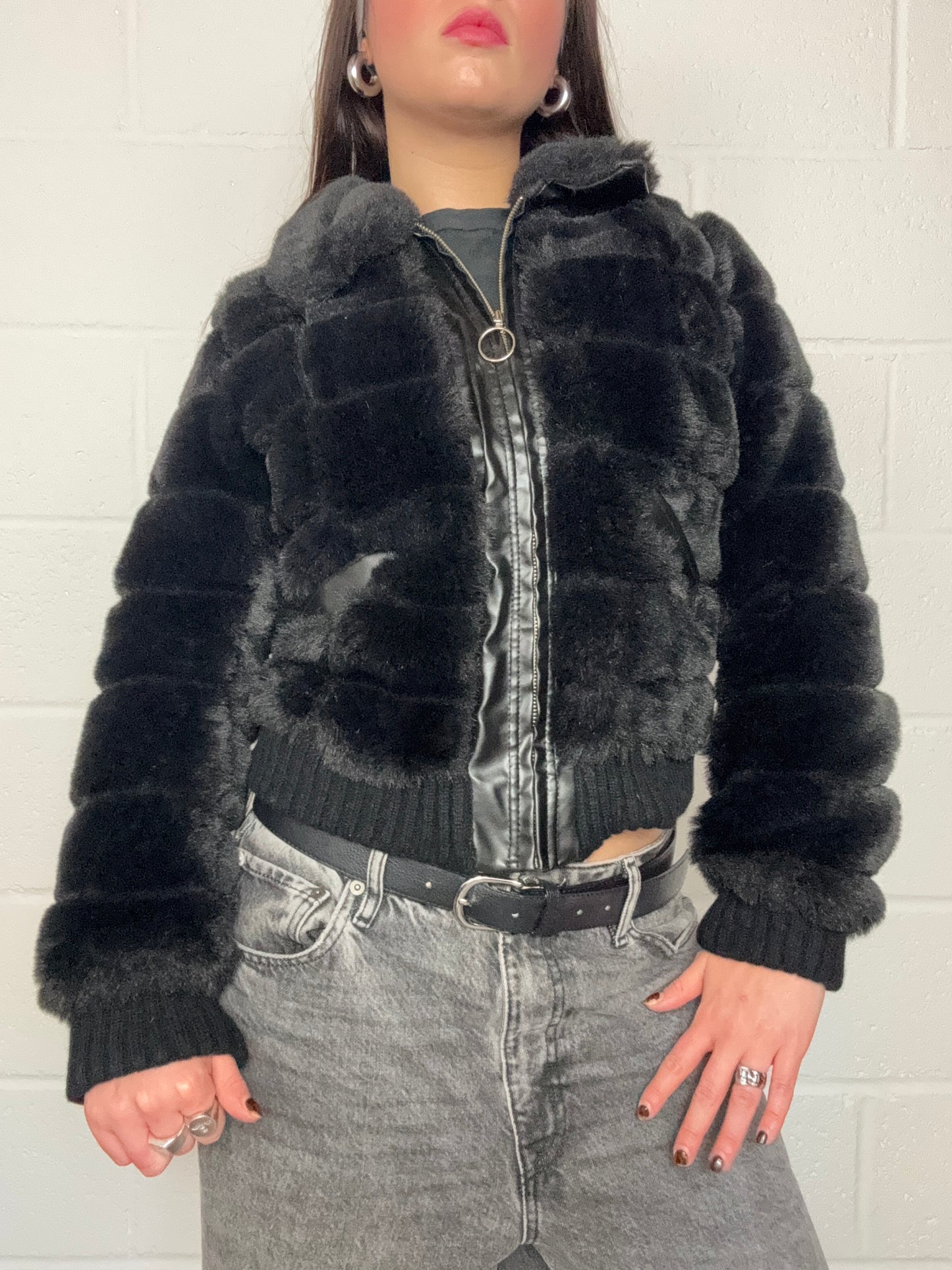 Black Faux Fur Jacket (XS)