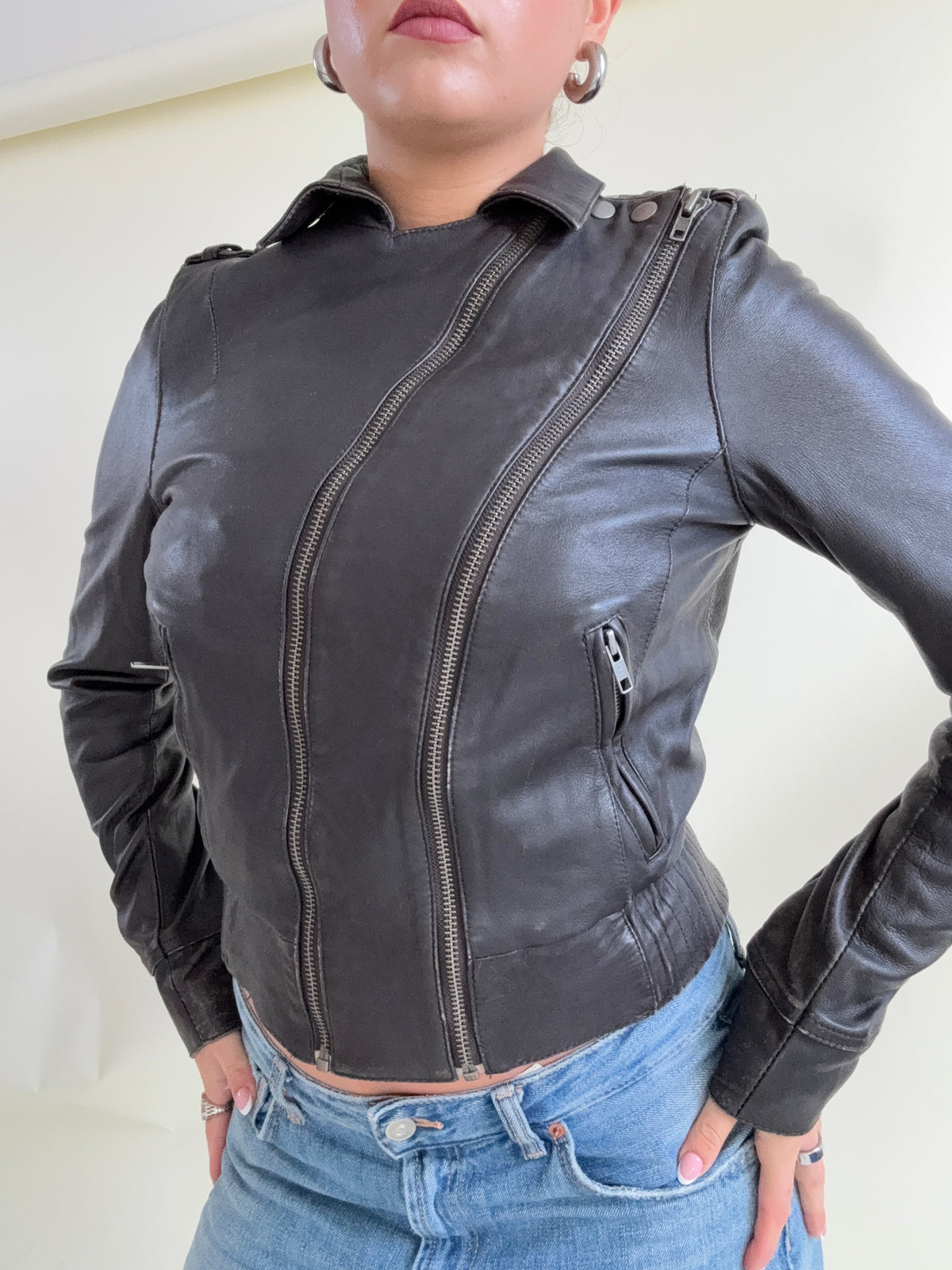 Allsaints Leather Fitted Jacket (UK10)